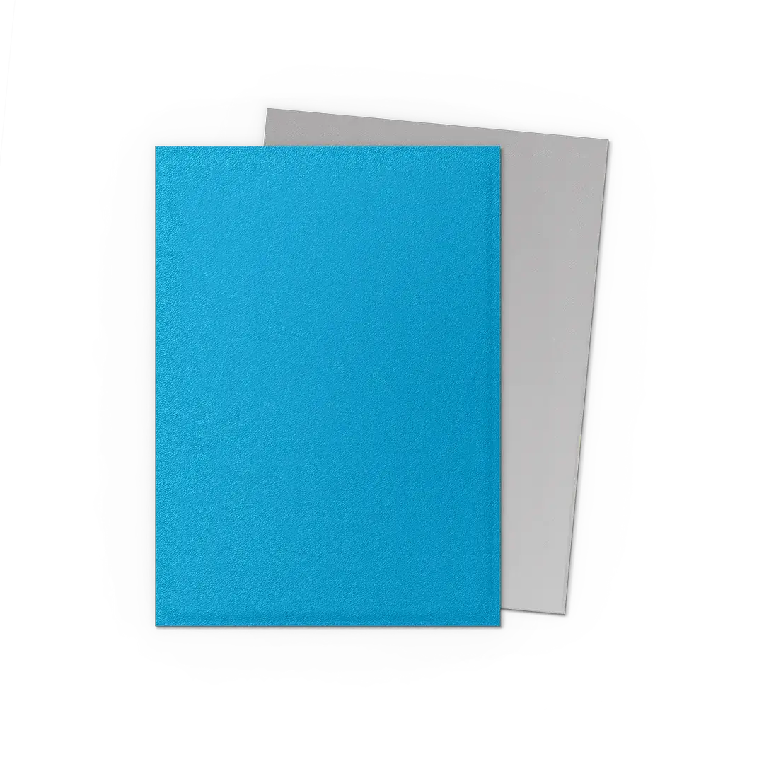 Sky blue and silver matte Dragon Shield dual sleeves for trading cards, featuring a sleek design and high-quality protection.
