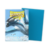 Sky blue and silver matte Dragon Shield dual sleeves by THE MIGHTY HOBBY SHOP, shown in a close-up image.