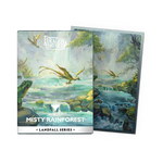 Misty Rainforest matte dual art sleeves from the Landfall Series featuring vibrant rainforest artwork, designed for collectible card protection.
