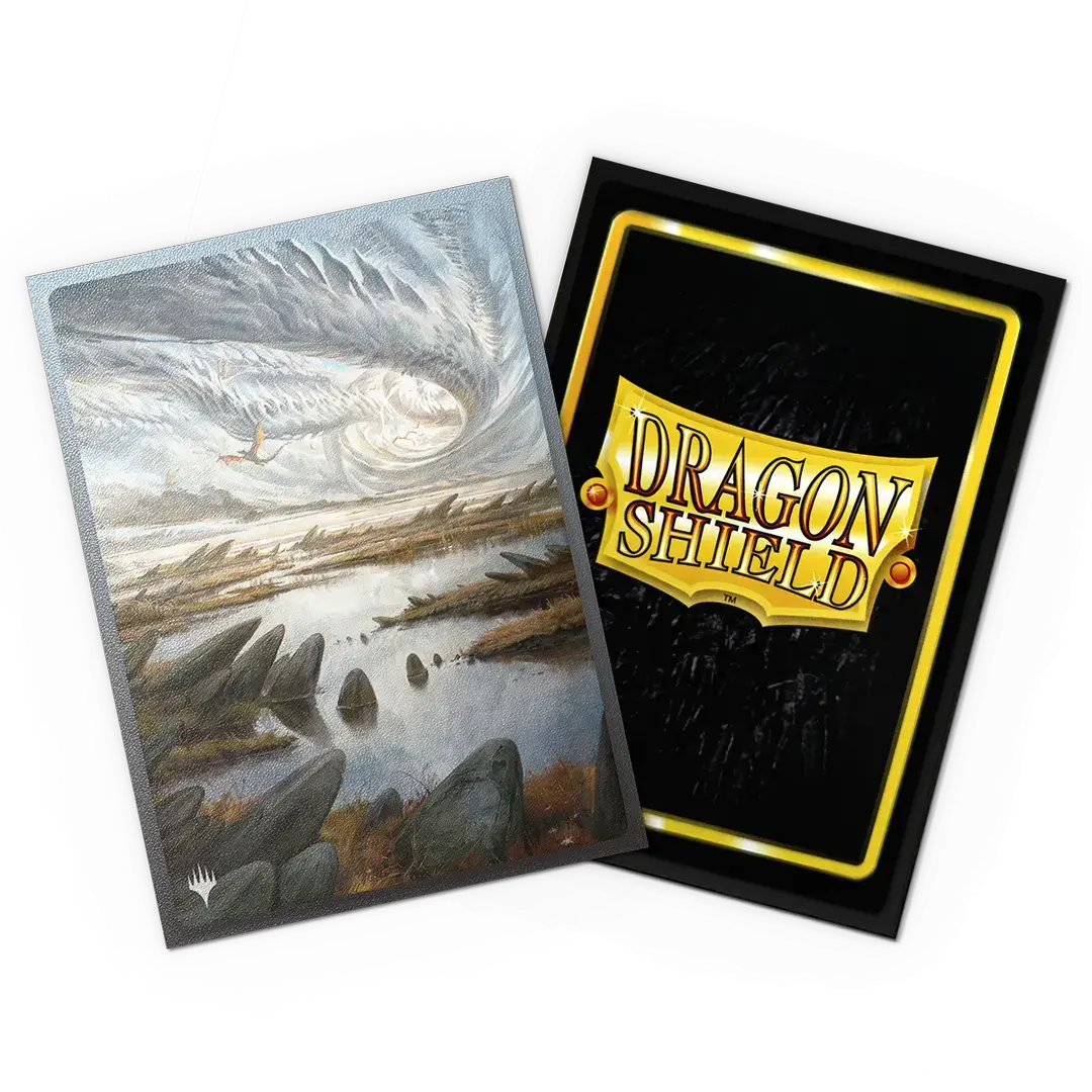Matte dual art sleeves from the Landfall Series Marsh Flats set, featuring colorful fantasy-themed card protective designs.