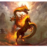Fire Horse 2026 TCG playmat featuring detailed artwork of a fiery horse, designed for collectible card game enthusiasts.