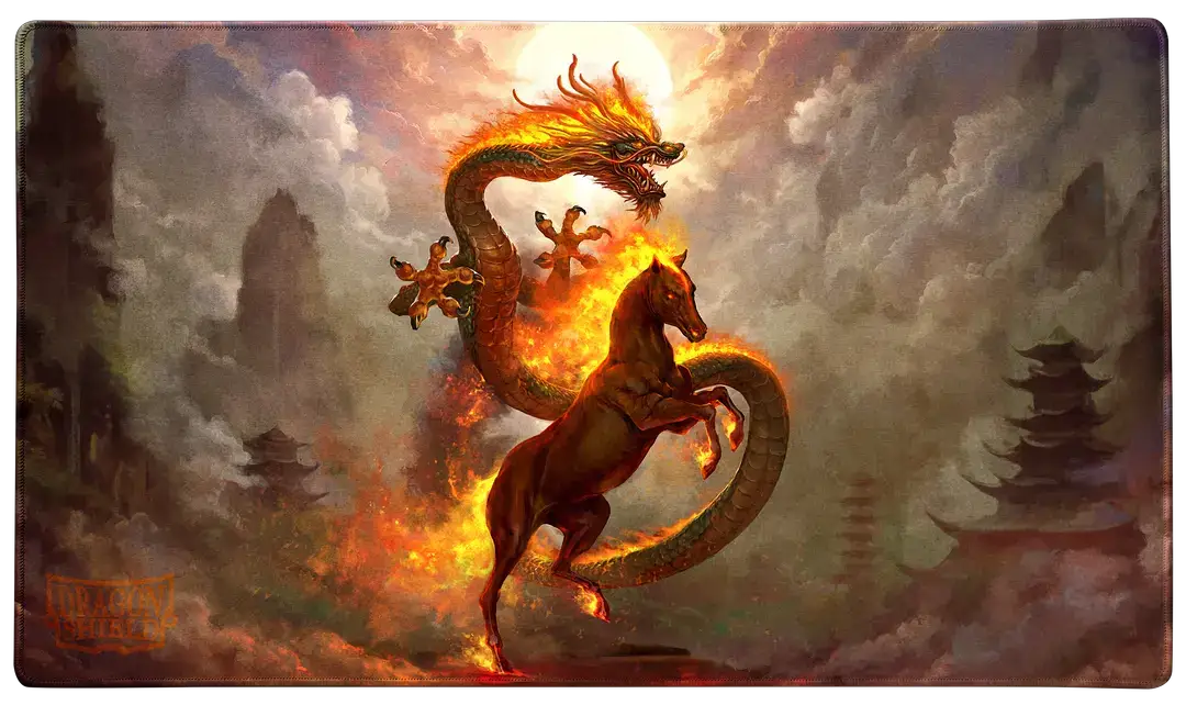Fire Horse 2026 TCG playmat featuring detailed artwork of a fiery horse, designed for collectible card game enthusiasts.