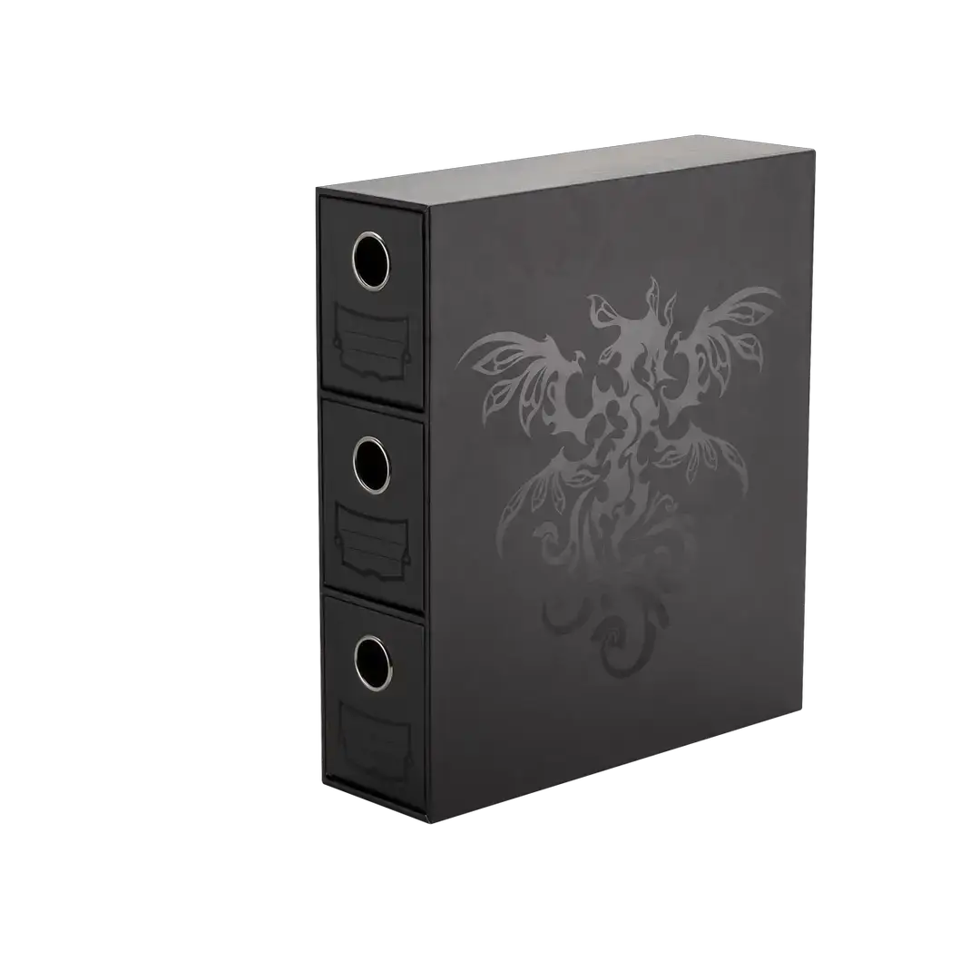 Black Fortress Card Drawers by THE MIGHTY HOBBY SHOP, showcasing three compact storage drawers for organizing trading cards.