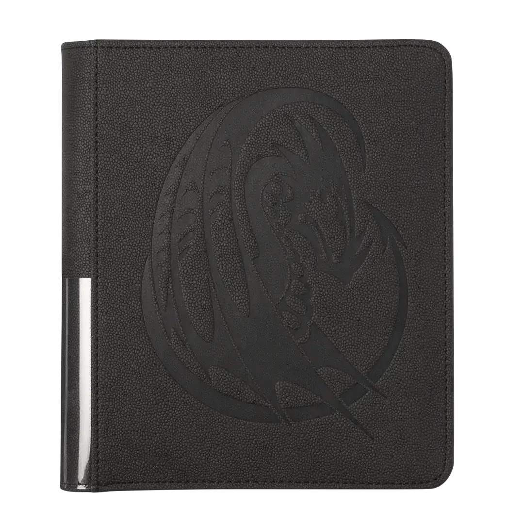 Iron grey Card Codex Portfolio 160 by THE MIGHTY HOBBY SHOP, open with card sleeves inside, showcases organized storage for trading cards.