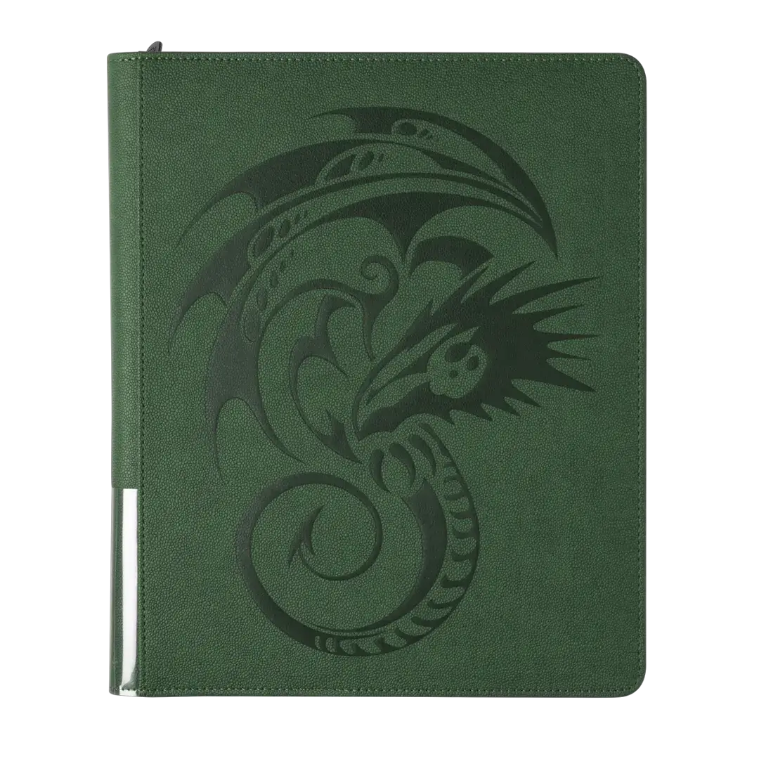 Forest green Card Codex Zipster binder by THE MIGHTY HOBBY SHOP with a zipper closure and round edges, designed for organizing cards.