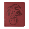 Blood red Card Codex Zipster binder by THE MIGHTY HOBBY SHOP with a zipper closure and regular size, shown open with card slots inside.