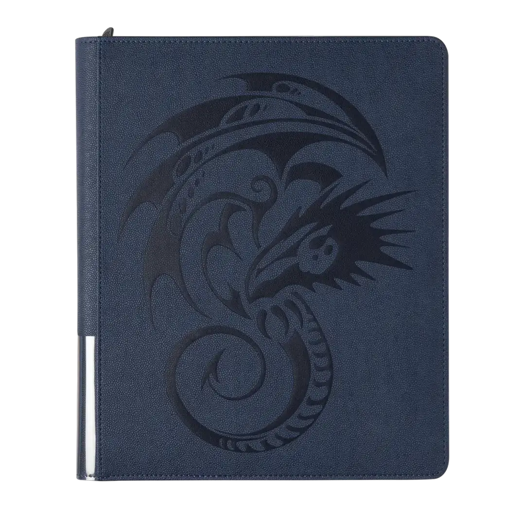 Midnight blue Card Codex Zipster binder by THE MIGHTY HOBBY SHOP, showing the front with zipper closure and label holder.