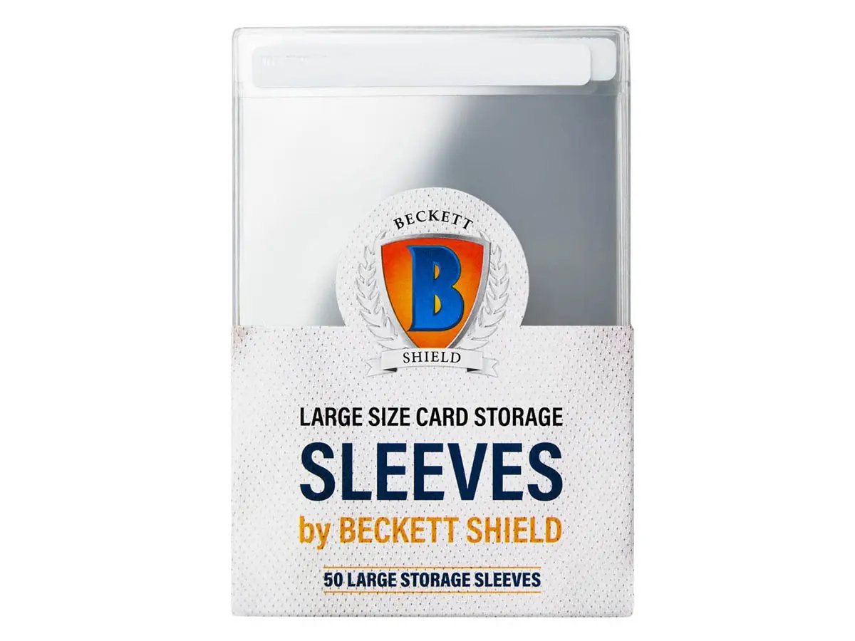 Large card storage sleeves by The Mighty Hobby Shop, clear plastic sleeves for protecting trading and collectible cards.