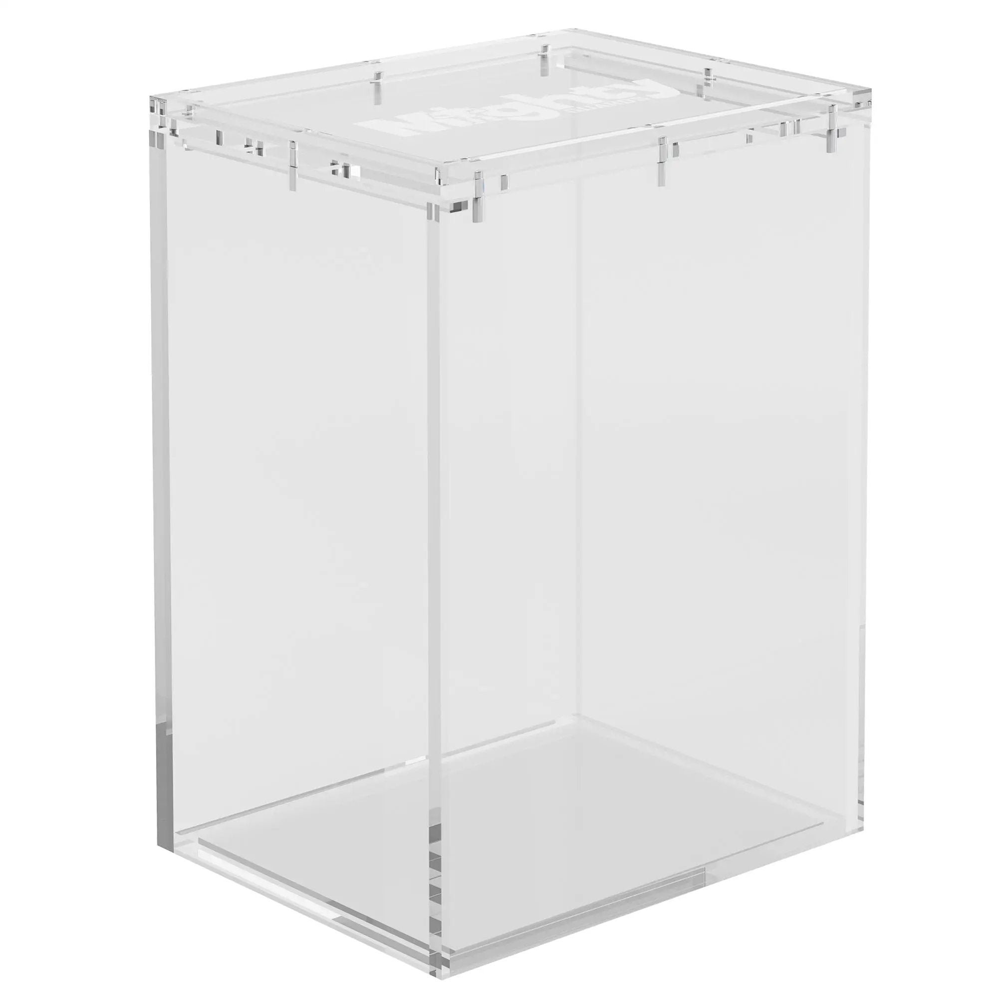 Two standard size Mighty Guards acrylic protectors for 4-inch Funko POP! figures, stackable with magnetic lids, by THE MIGHTY HOBBY SHOP.