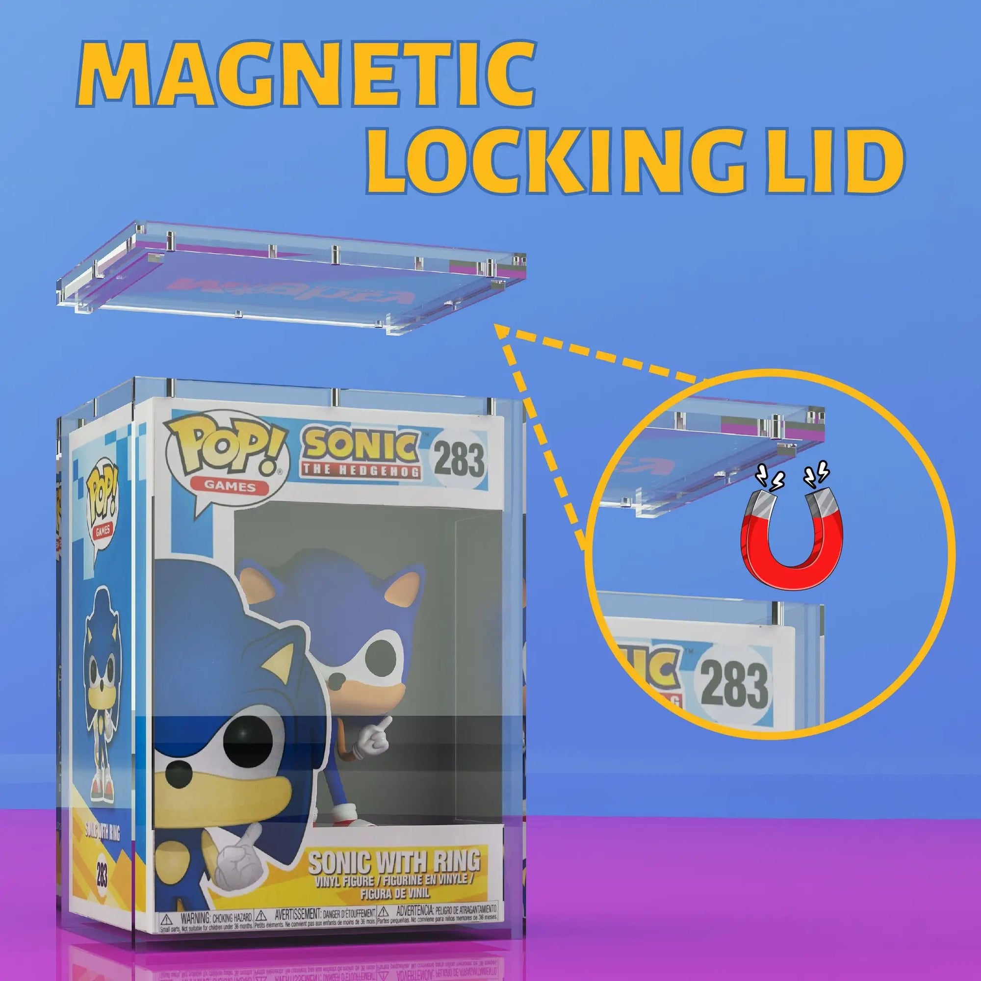 Two standard size Mighty Guards acrylic protectors for 4-inch Funko POP! collectibles, stackable with magnetic lid, by THE MIGHTY HOBBY SHOP.