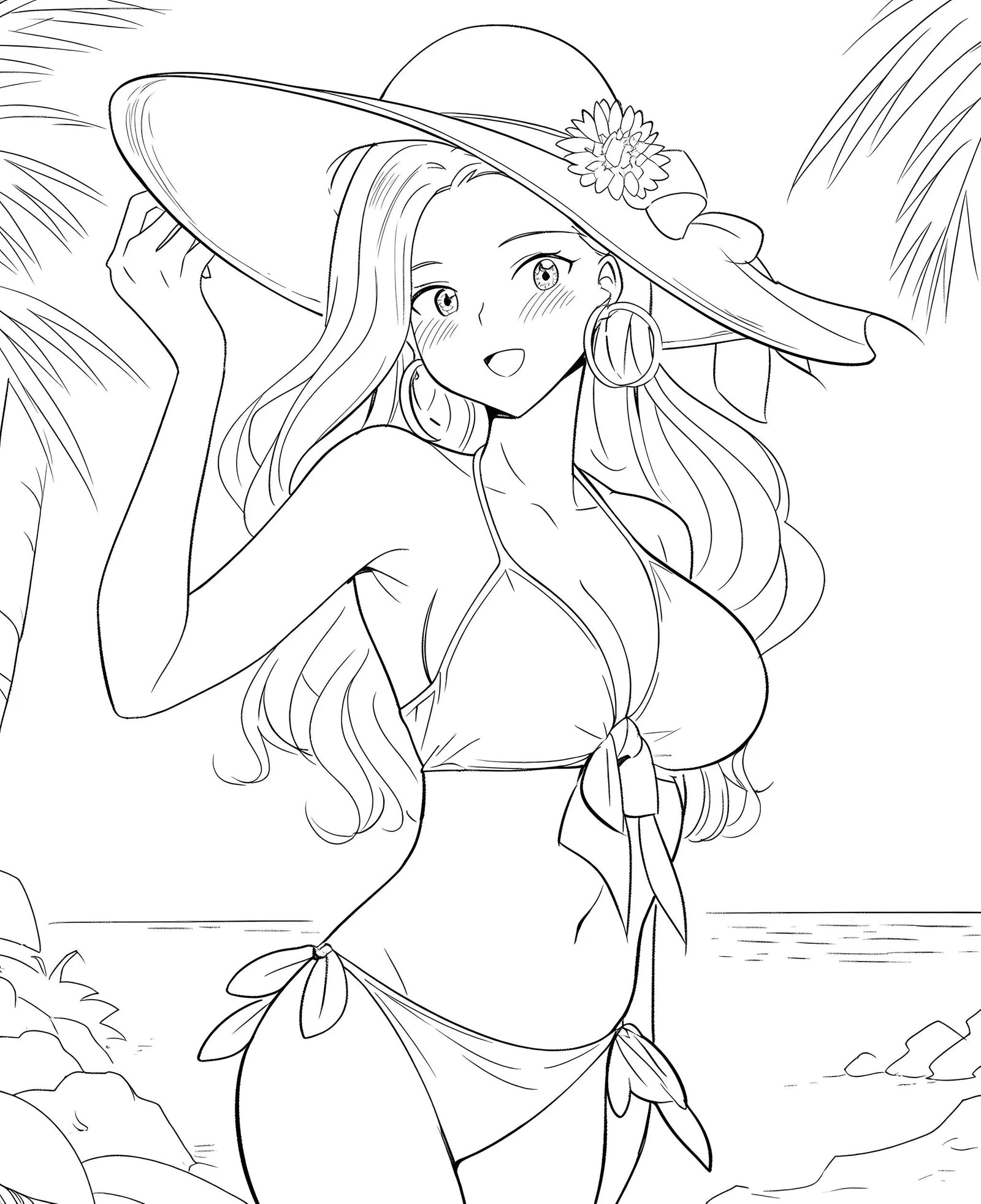 Anime Waifu Beach Party - Printable Coloring Pages for Adults | Infinite Visibility by Infinite Visibility