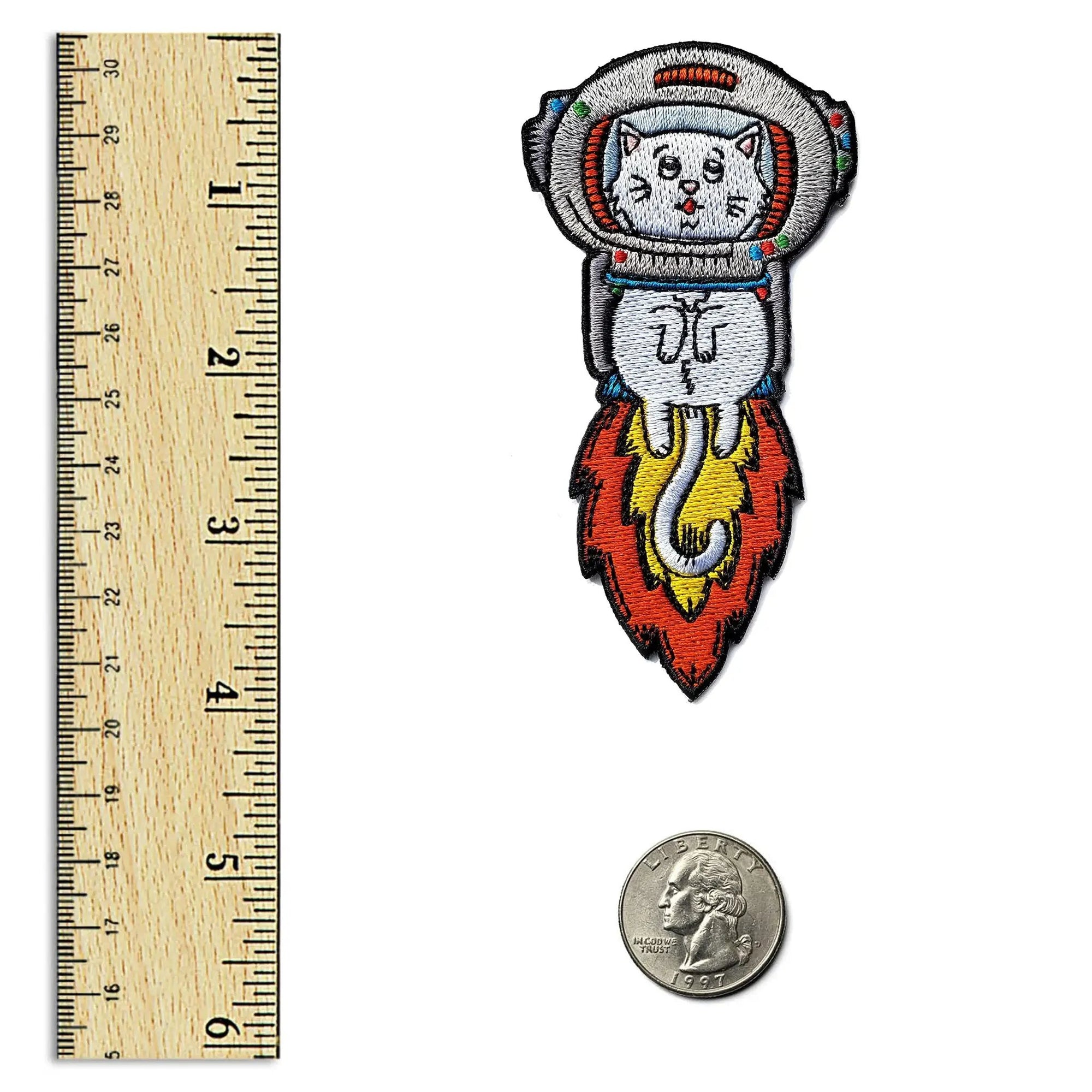 Kolorspun Astrokitty Patch featuring a colorful space-themed design on a fabric patch, perfect for sewing or decorating.