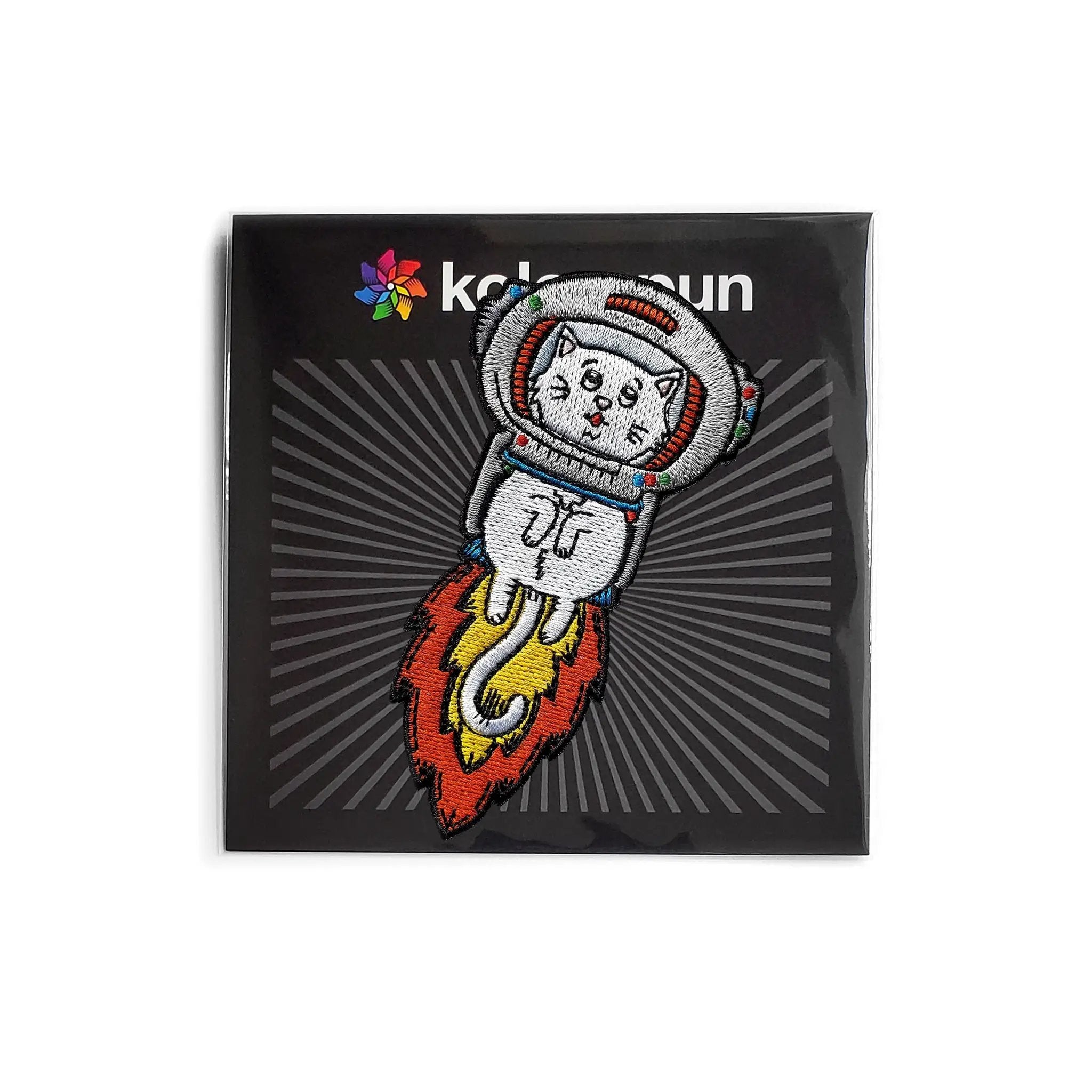 Kolorspun Astrokitty Patch featuring a colorful cartoon-style astrocat design on fabric patch for clothing or accessories.