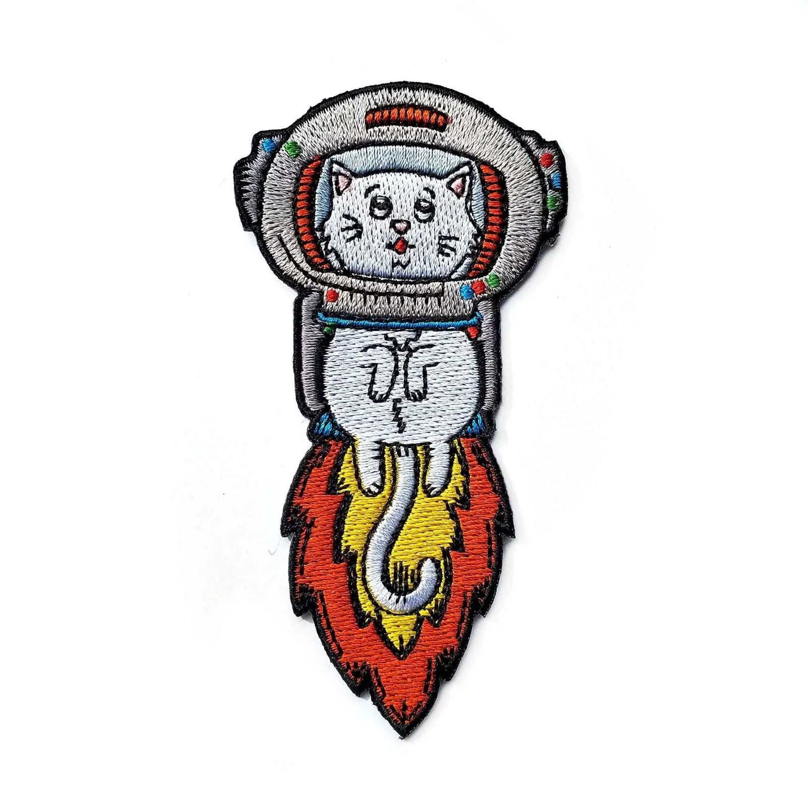 Kolorspun Astrokitty patch featuring an astronaut cat design, ideal for iron-on decoration on clothing or accessories.