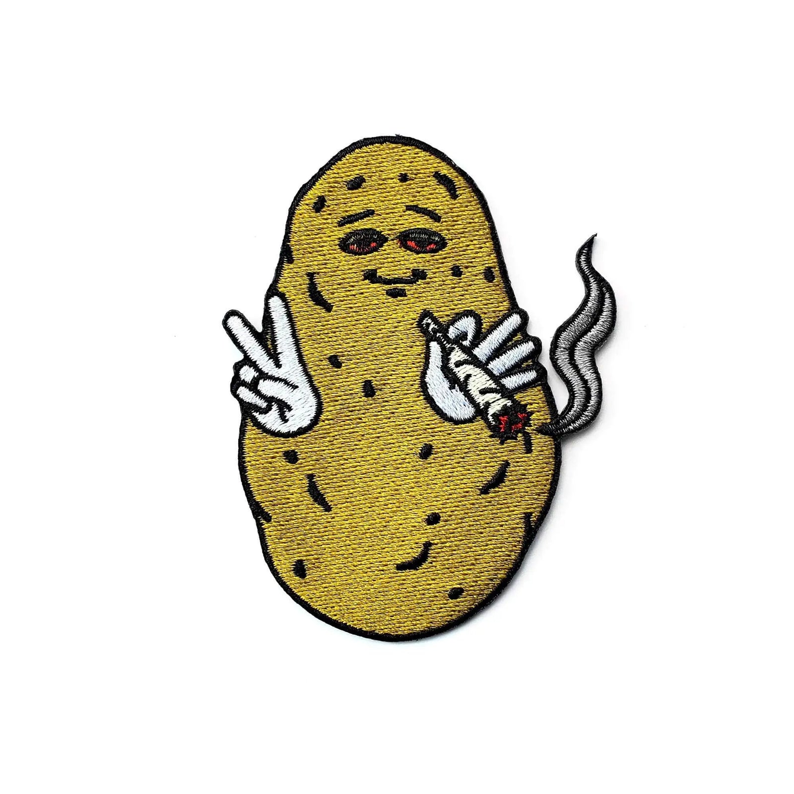 Kolorspun Baked Potato Patch with embroidered design on fabric, featuring a realistic baked potato illustration.