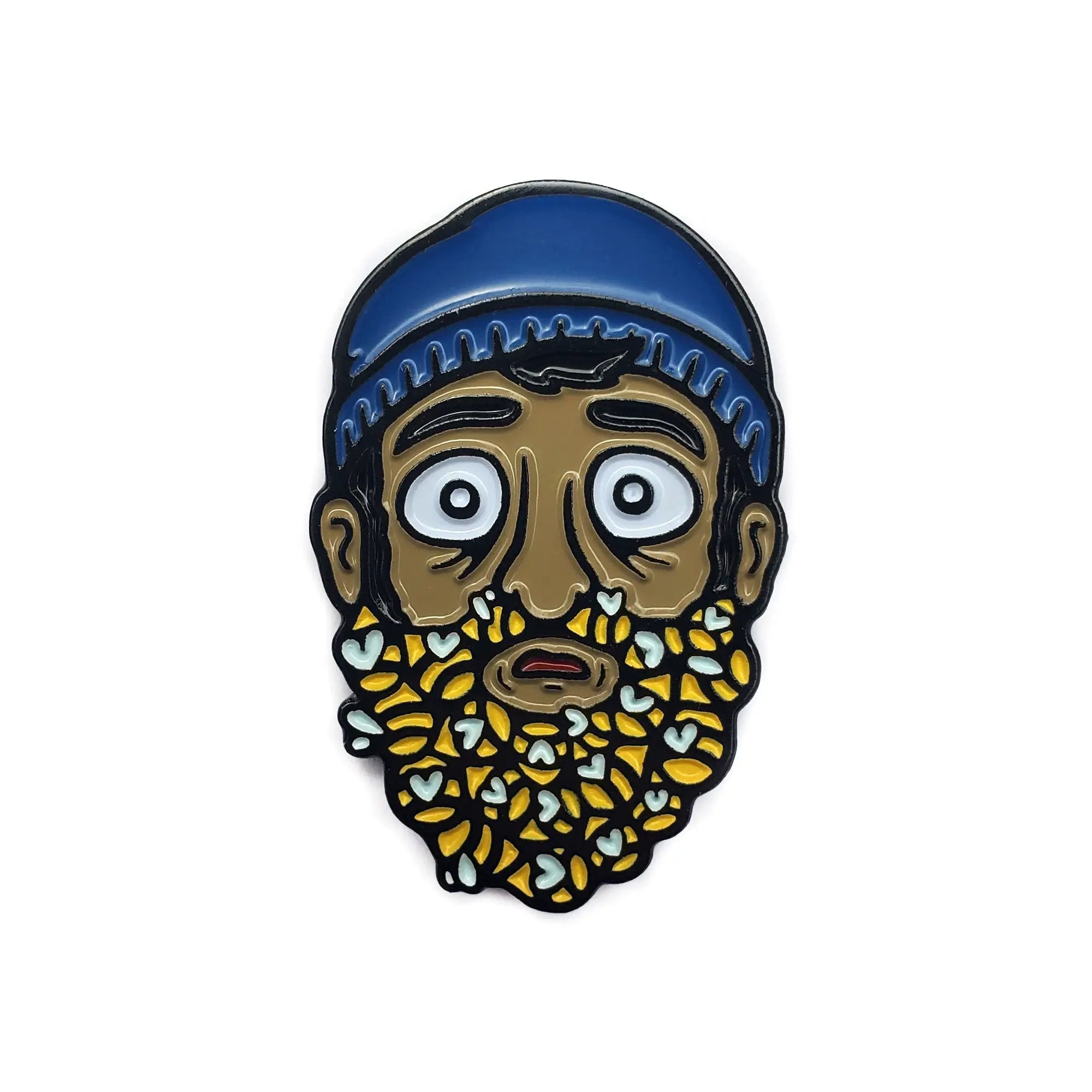 Blue Beard o' Bees pin by Kolorspun featuring a detailed bee and beard design on a metal pin.