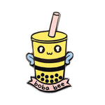 Kolorspun Boba Bee enamel pin featuring a cute bee design with boba tea elements on a white background.