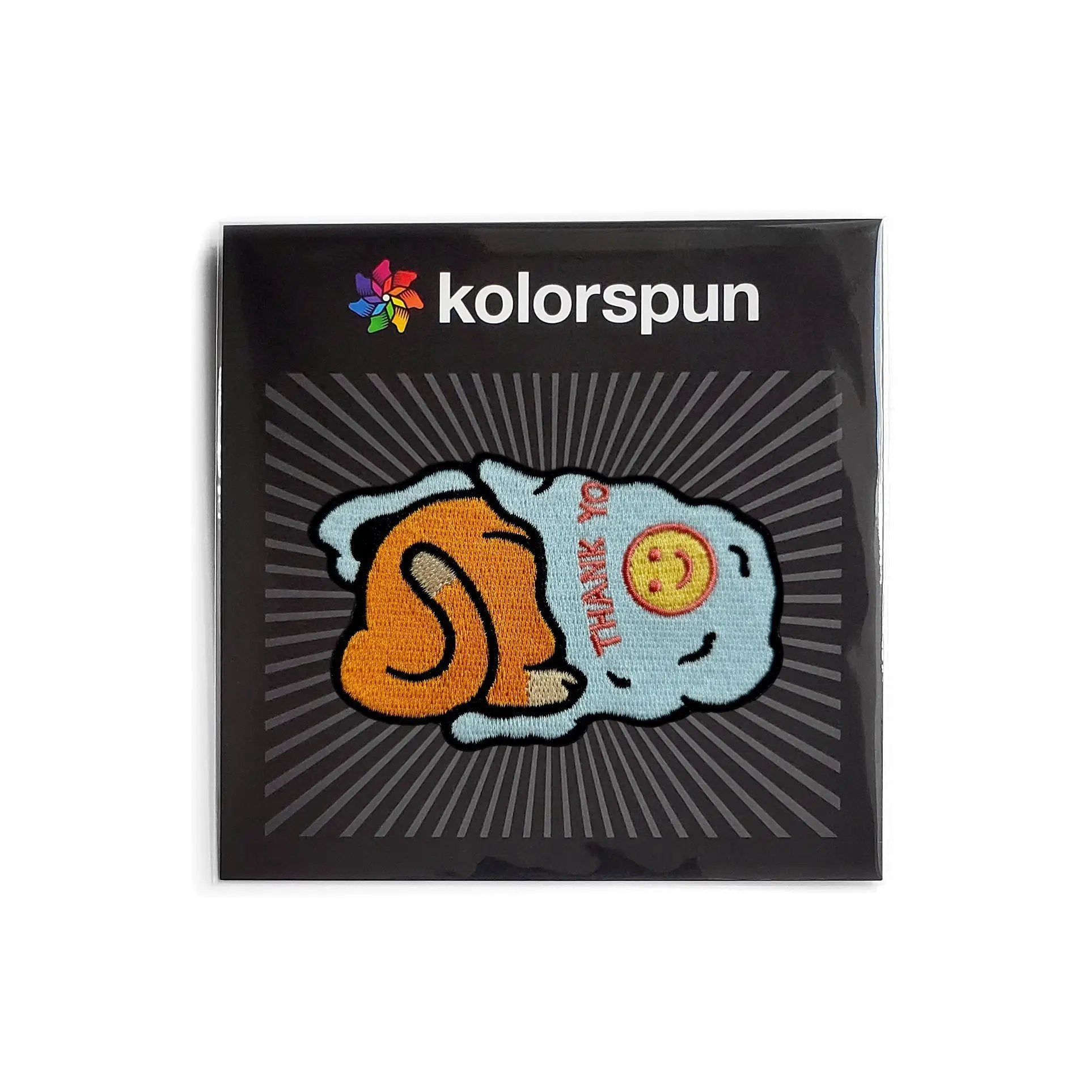 Kolorspun Cat's in the Bag patch, embroidered patch featuring a cat design, packaged and ready for sewing or decorating.