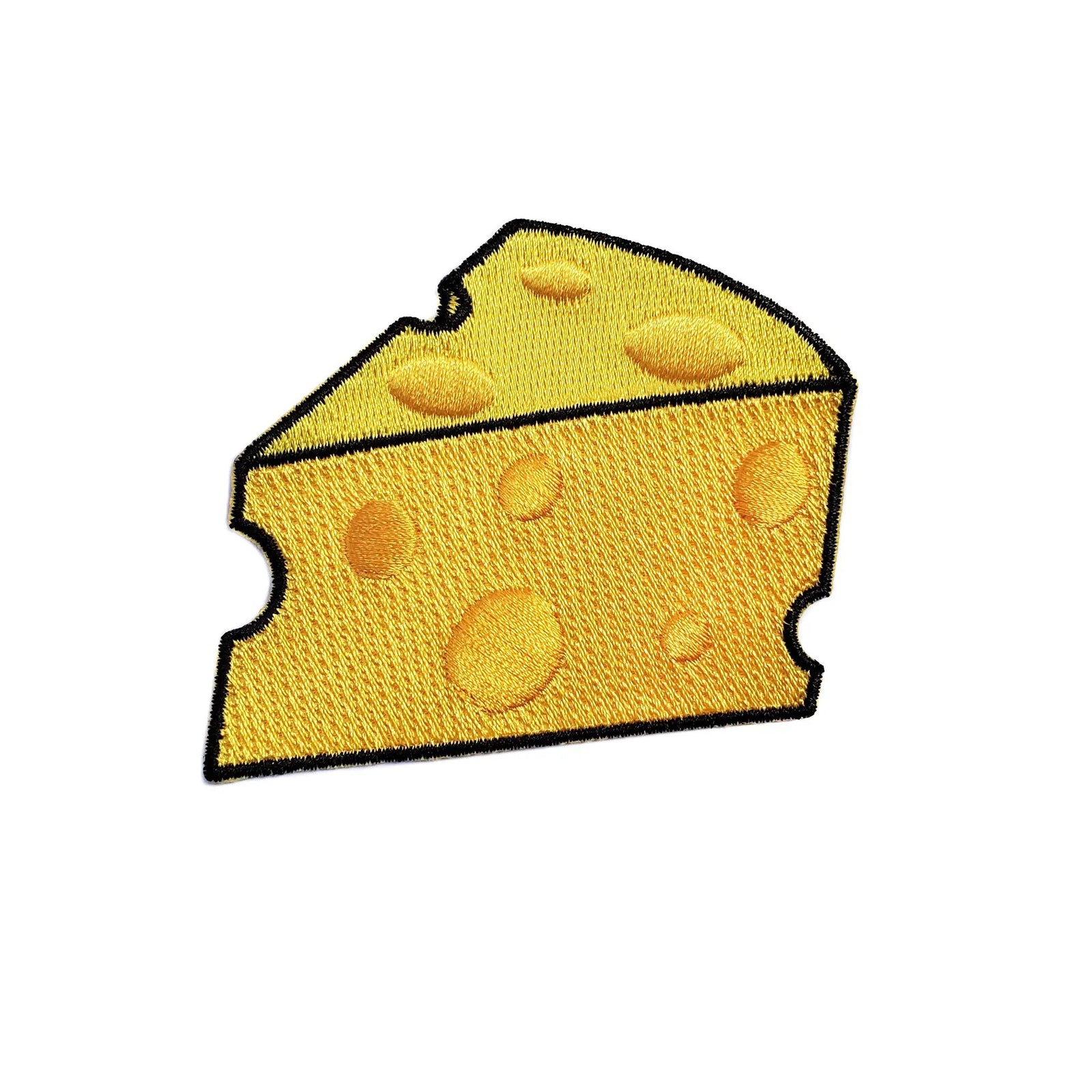 Kolorspun cheese slice patch with realistic cheese design, fabric patch for clothing or accessories.