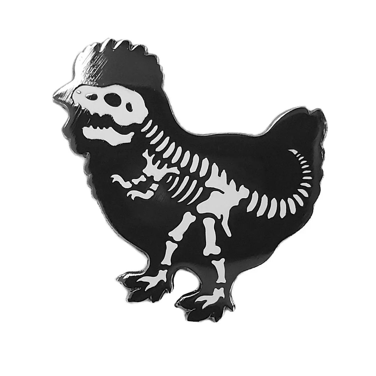 Kolorspun Chicken Dinosaur pin featuring a colorful chicken design on a metal pin, perfect for clothing or accessories.