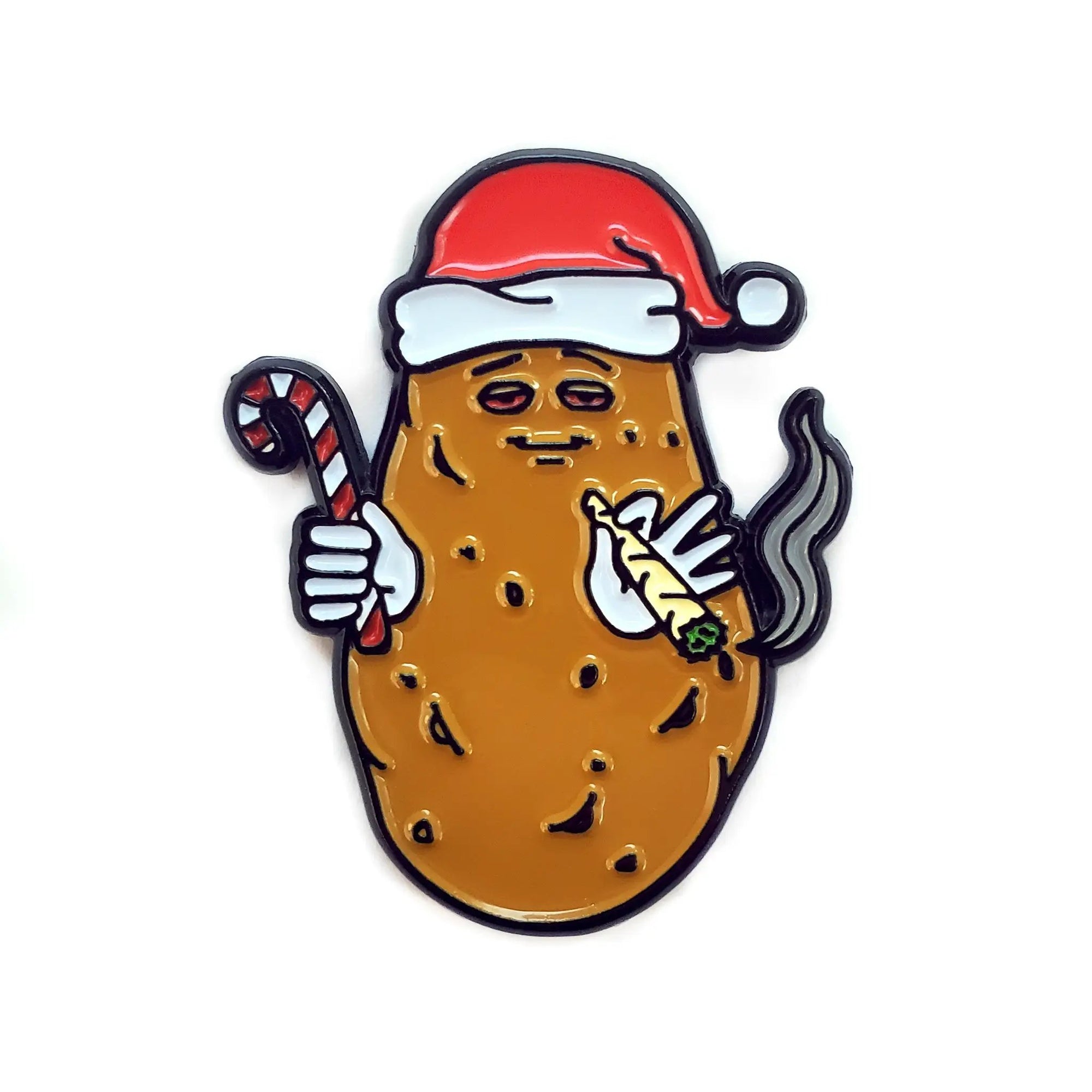 Kolorspun Christmas baked potato pin featuring a festive potato design with holiday-themed colors and details.