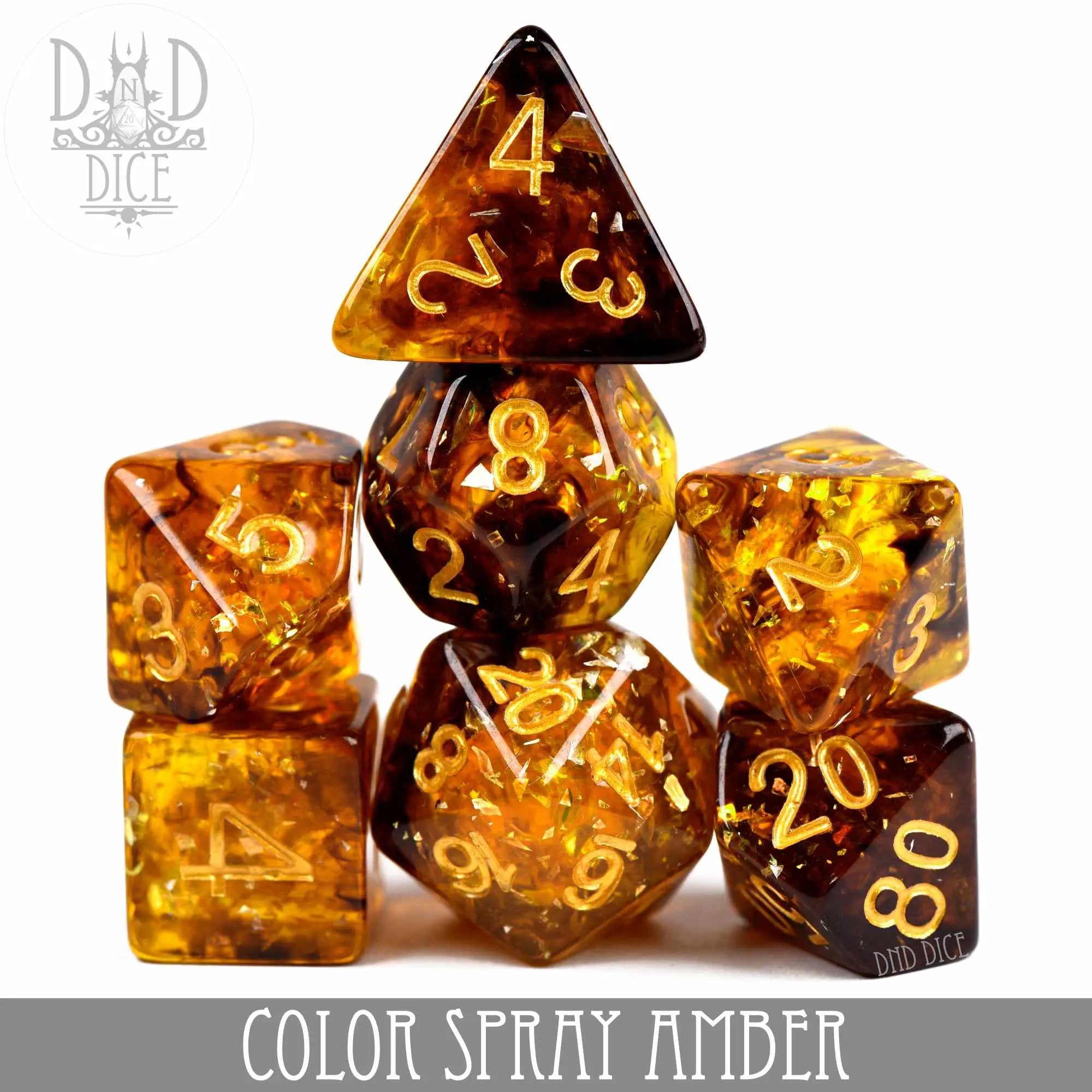 Color Spray Amber Dice Set by DNDDICE.COM