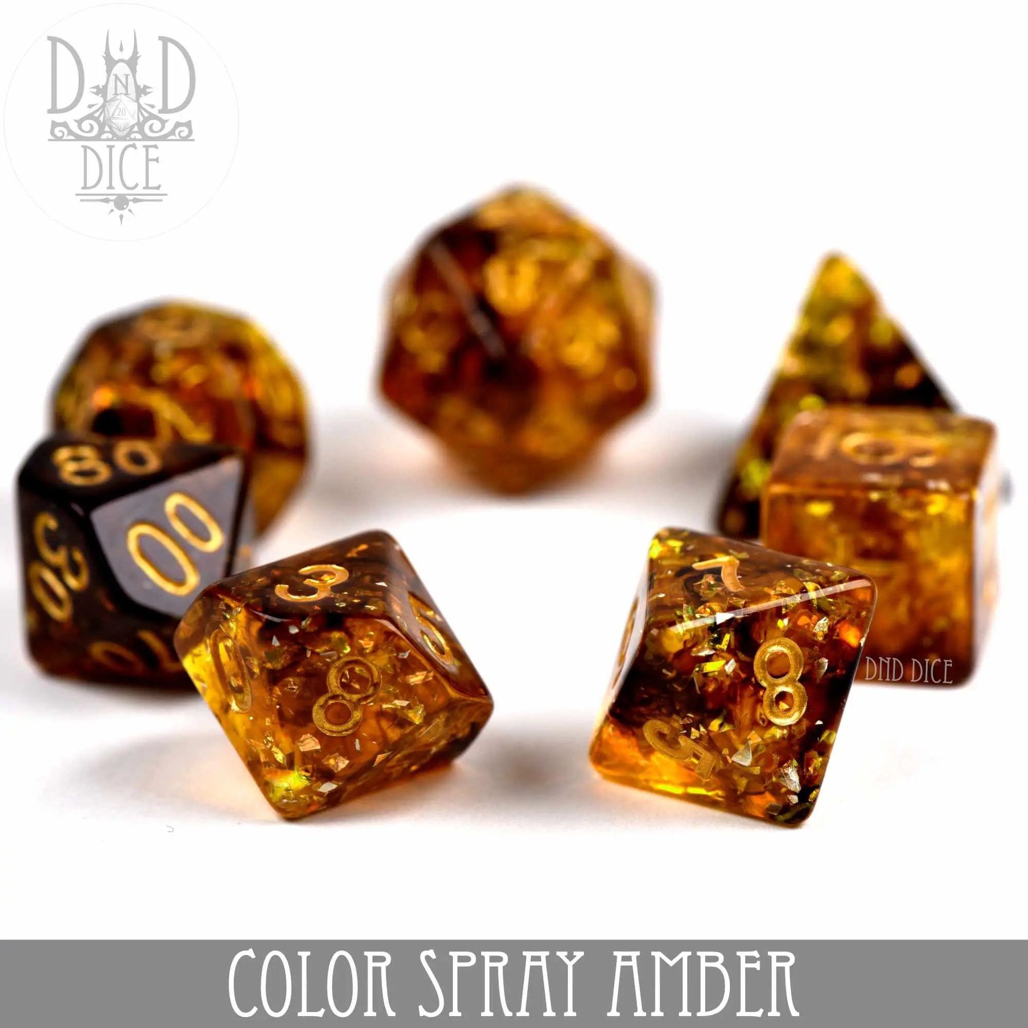 Color Spray Amber Dice Set by DNDDICE.COM