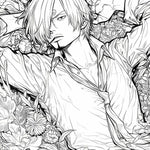 Cool Sanji Black Leg Coloring Page | One Piece Floral Art | Instant Digital Download | Suave Sanji Printable by Infinite Visibility