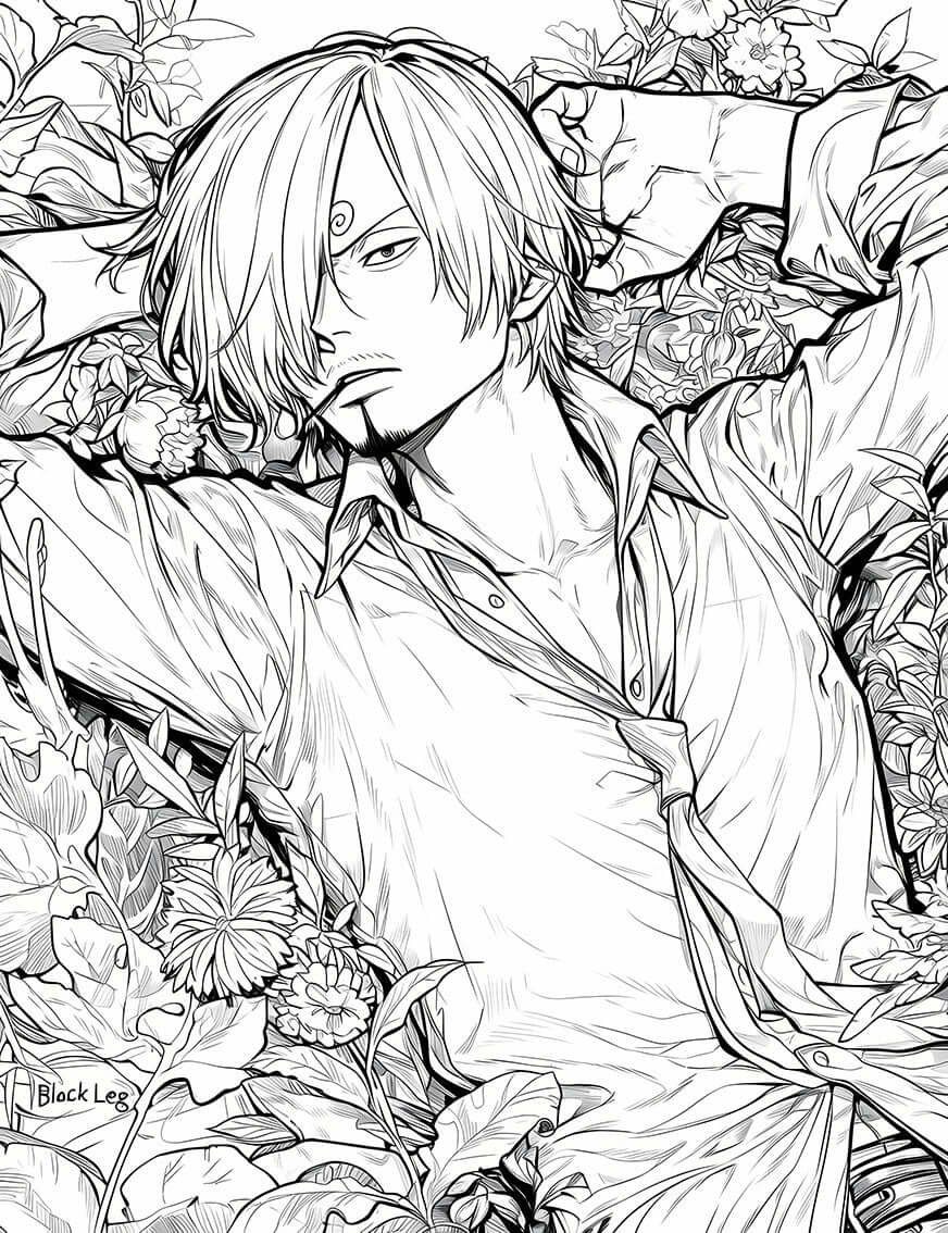 Cool Sanji Black Leg Coloring Page | One Piece Floral Art | Instant Digital Download | Suave Sanji Printable by Infinite Visibility