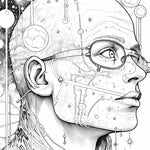 Cosmic Android Coloring Page | Sci-Fi Futuristic Portrait Printable – Infinite Visibility
