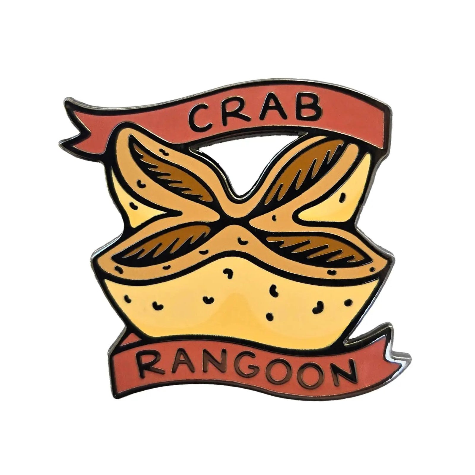 Kolorspun Crab Rangoon golf ball marker featuring a detailed crab rangoon design on a metal pin for golf accessories.