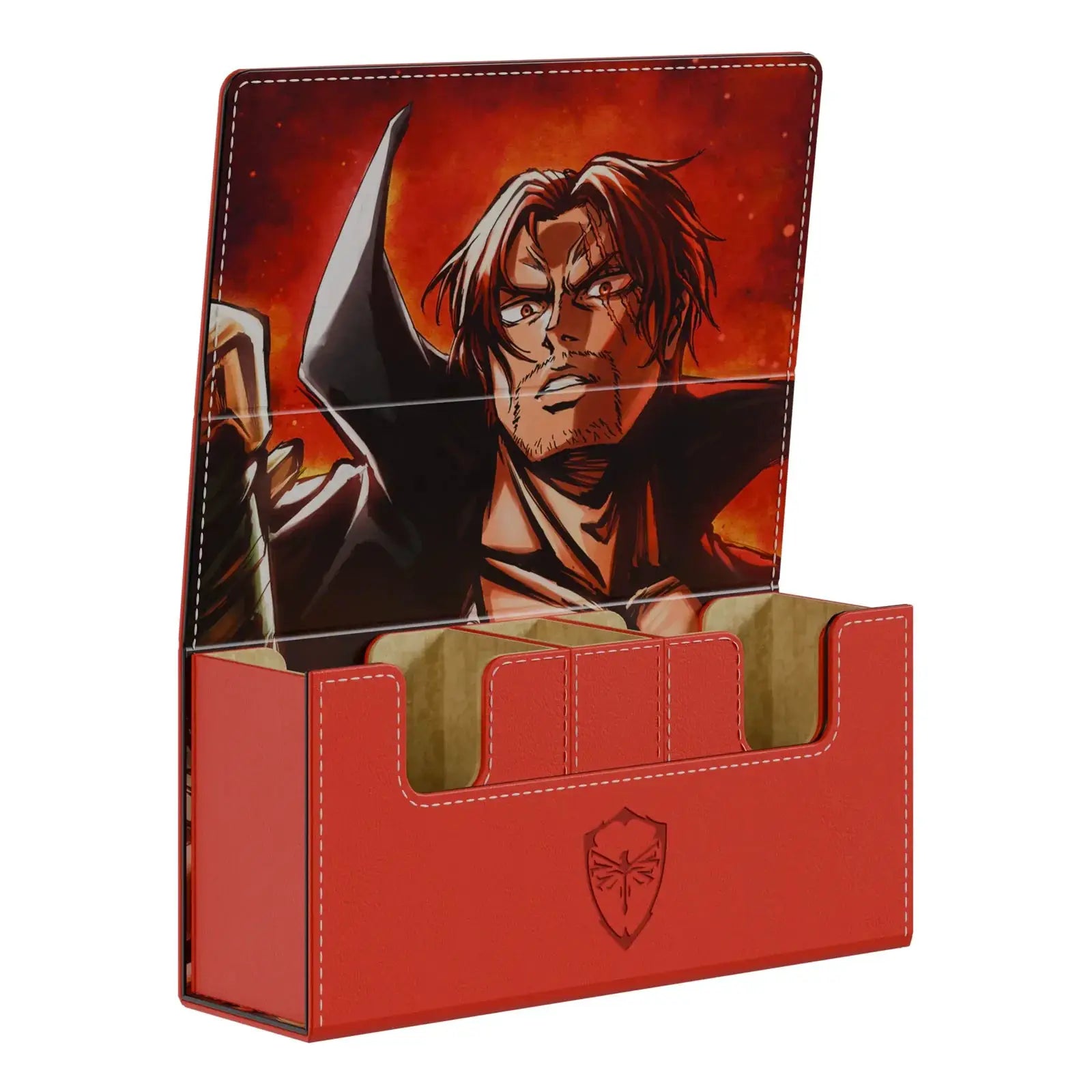 Crimson Conqueror EV 2.5 Elite Series box from Dueling Guard, featuring vibrant red and black artwork and game branding.