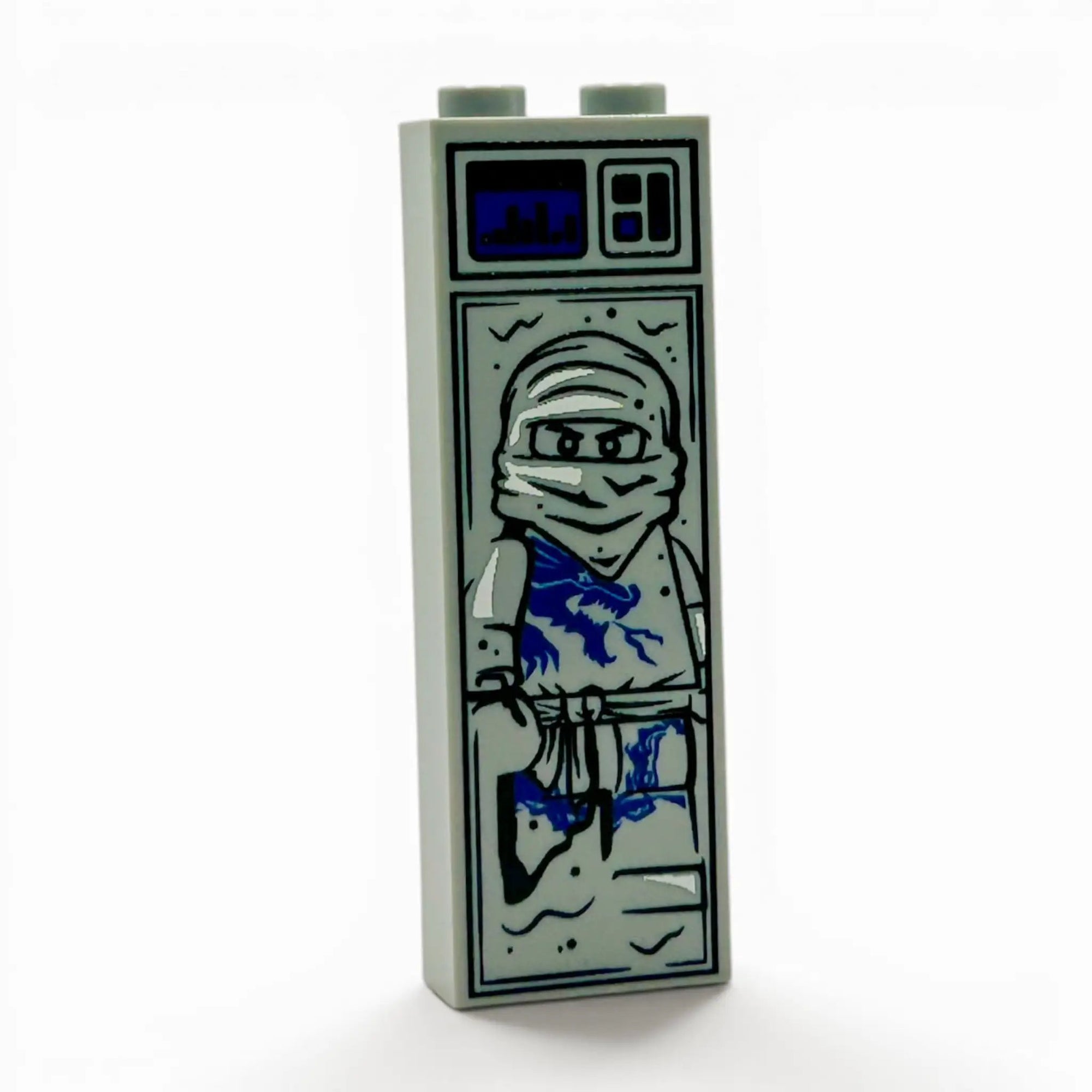 Blue Ninja LEGO minifigure of Jay in Carbonite from Ninjago, crafted by B3 Customs, shown in detailed close-up.
