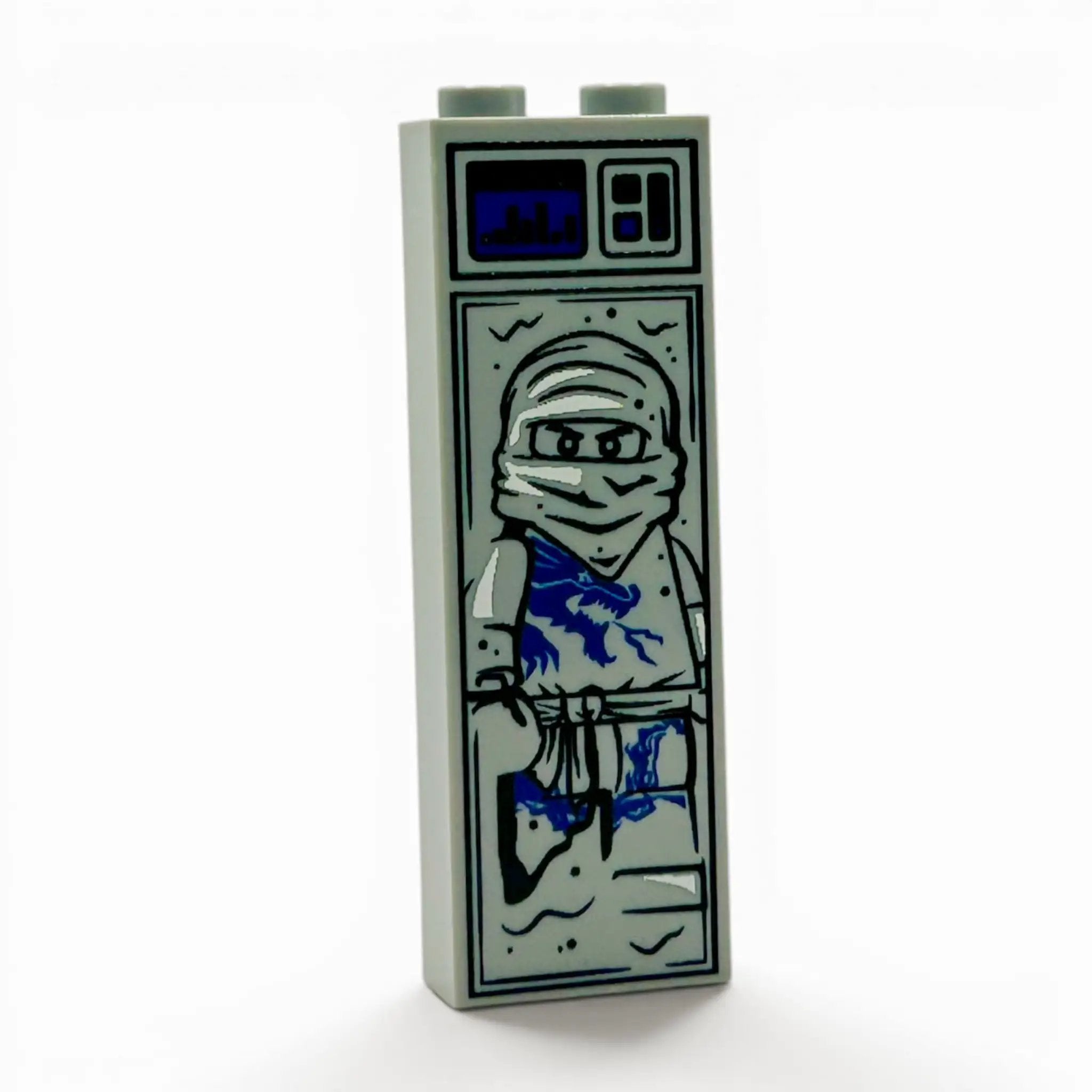 Blue Ninja LEGO minifigure of Jay in Carbonite from Ninjago, crafted by B3 Customs, shown in detailed close-up.