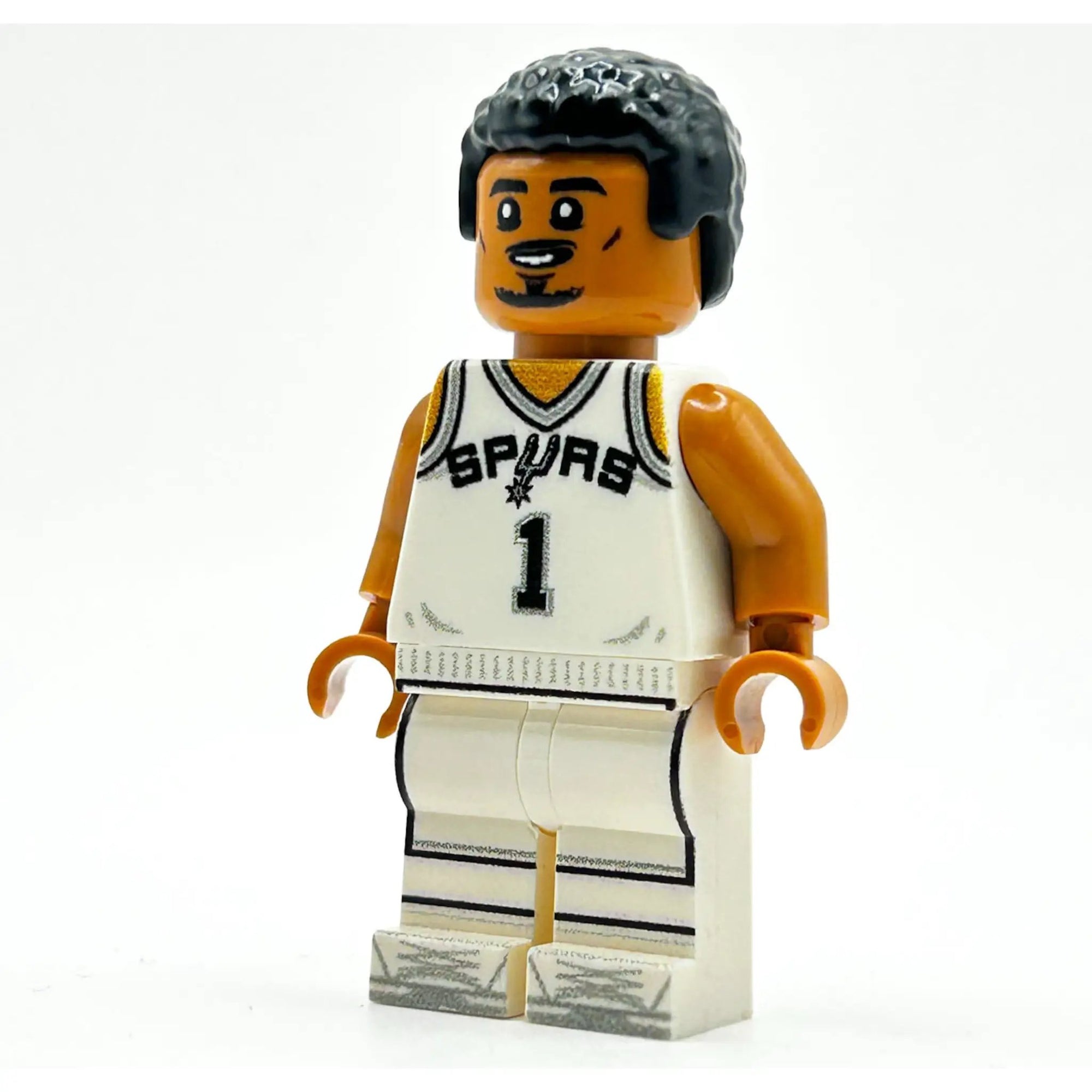 LEGO minifigure of San Antonio's top basketball player, custom B3 Customs design, showing detailed basketball uniform and accessories.