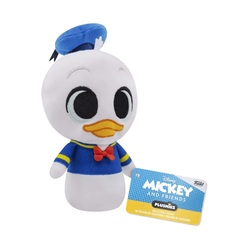 High-resolution image of a Donald Duck plush toy from Disney Mickey and Friends by THE MIGHTY HOBBY SHOP, showing detailed fabric and features.