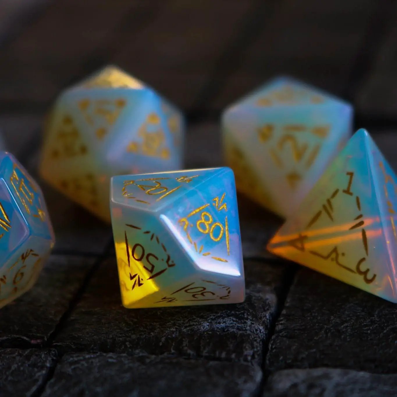 Dragon Shield Opalite Gemstone DND Dice Set by Runic Dice
