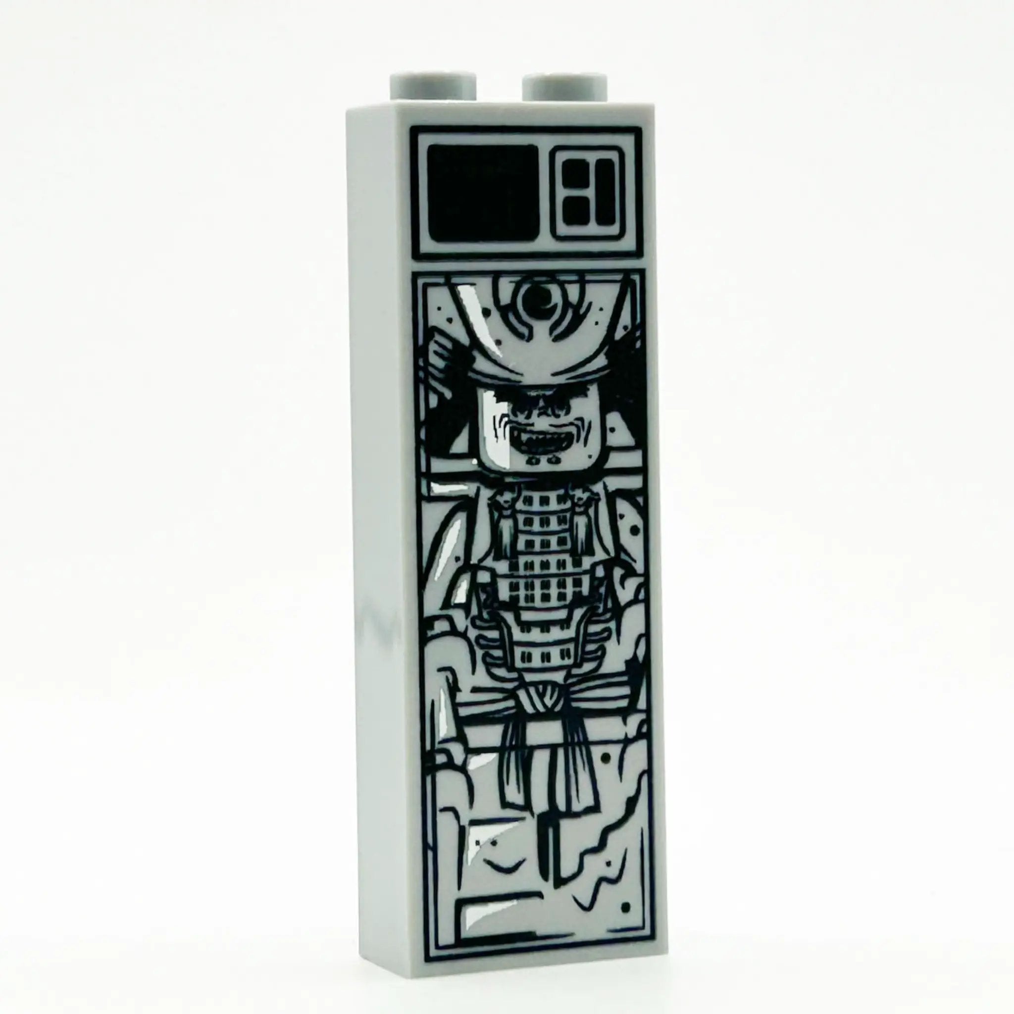 Garmadon in Carbonite LEGO brick by B3 Customs, 1x2x5 size, detailed LEGO minifigure display in carbonite block.