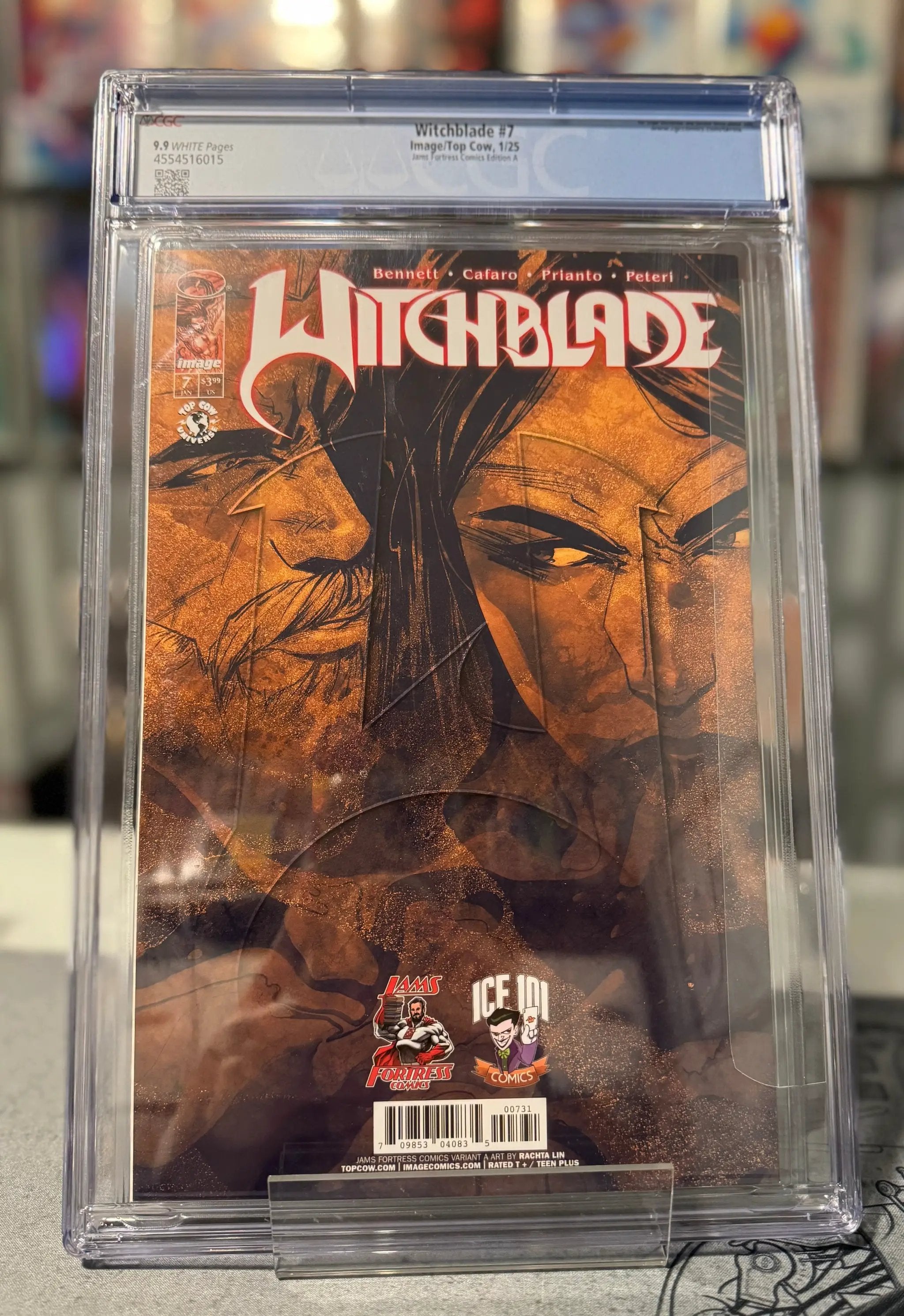 JAMS Fortress Comics Witchblade #7 comic book featuring Rachta Lin foil cover, CGC 9.9 grade, exclusive collectible comic.