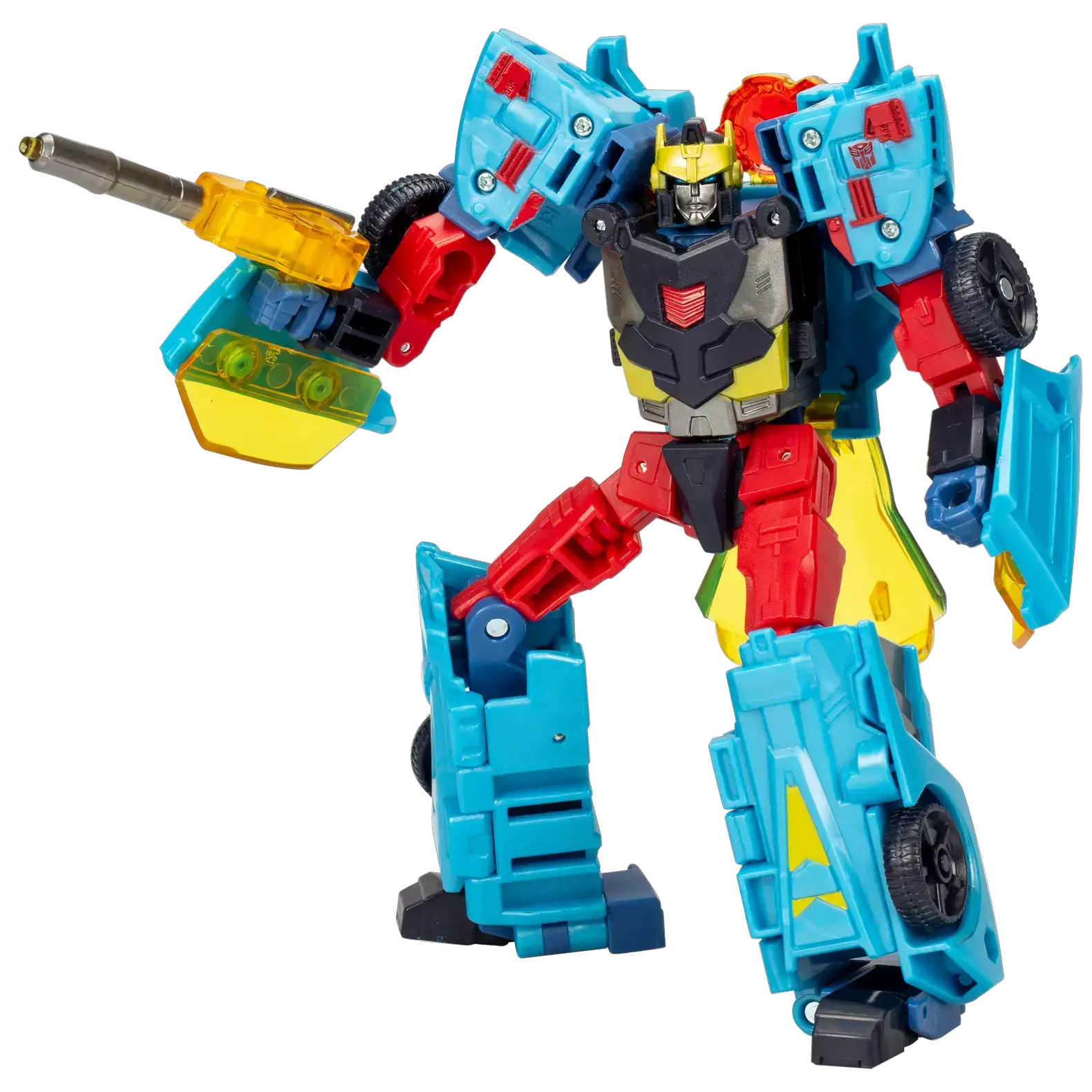 Transformers Legacy United Deluxe Class Cybertron Universe Hot Shot action figure with colorful robot and vehicle modes.