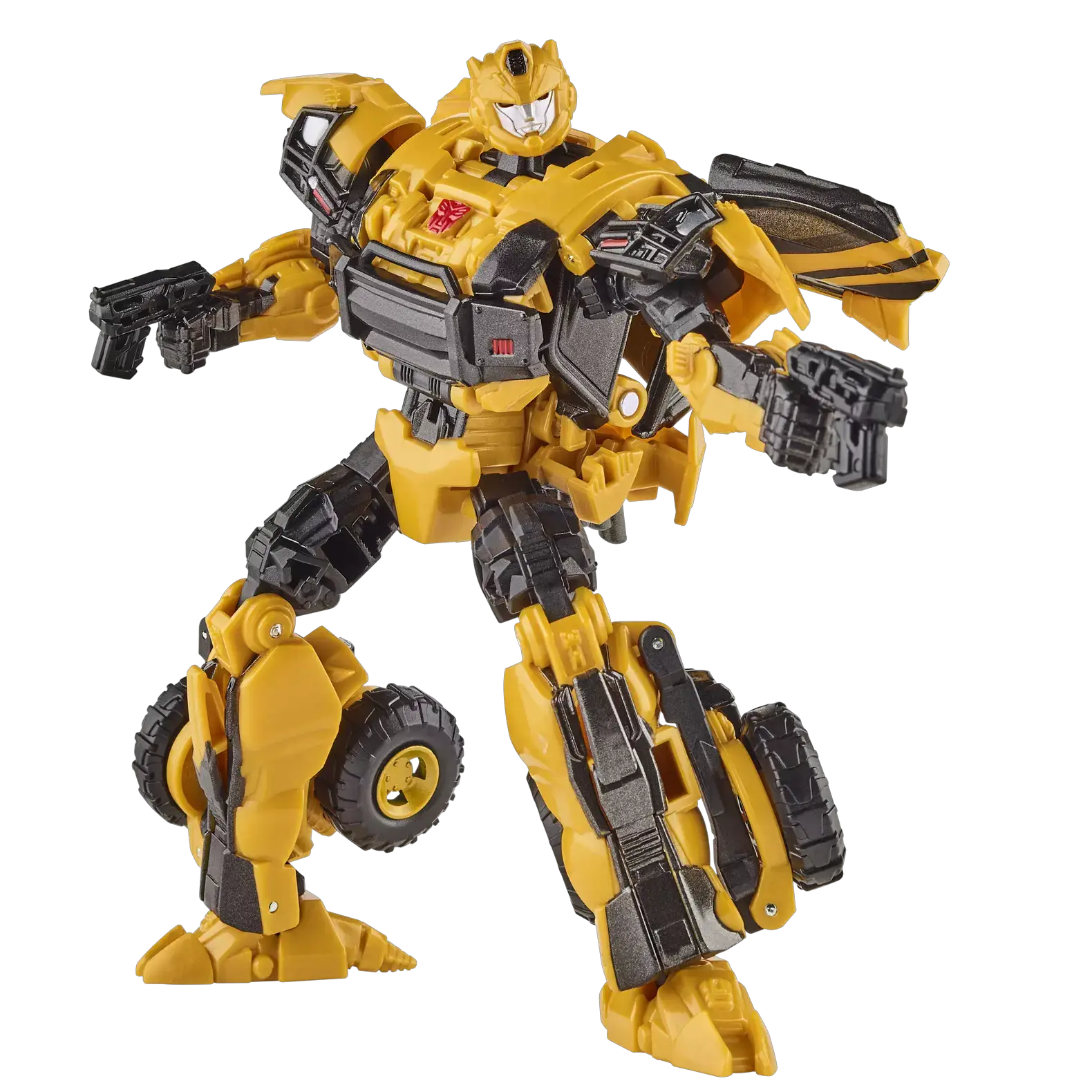Transformers Studio Series Deluxe Class Transformers Reactivate Bumblebee toy in robot mode, featuring yellow and black details.
