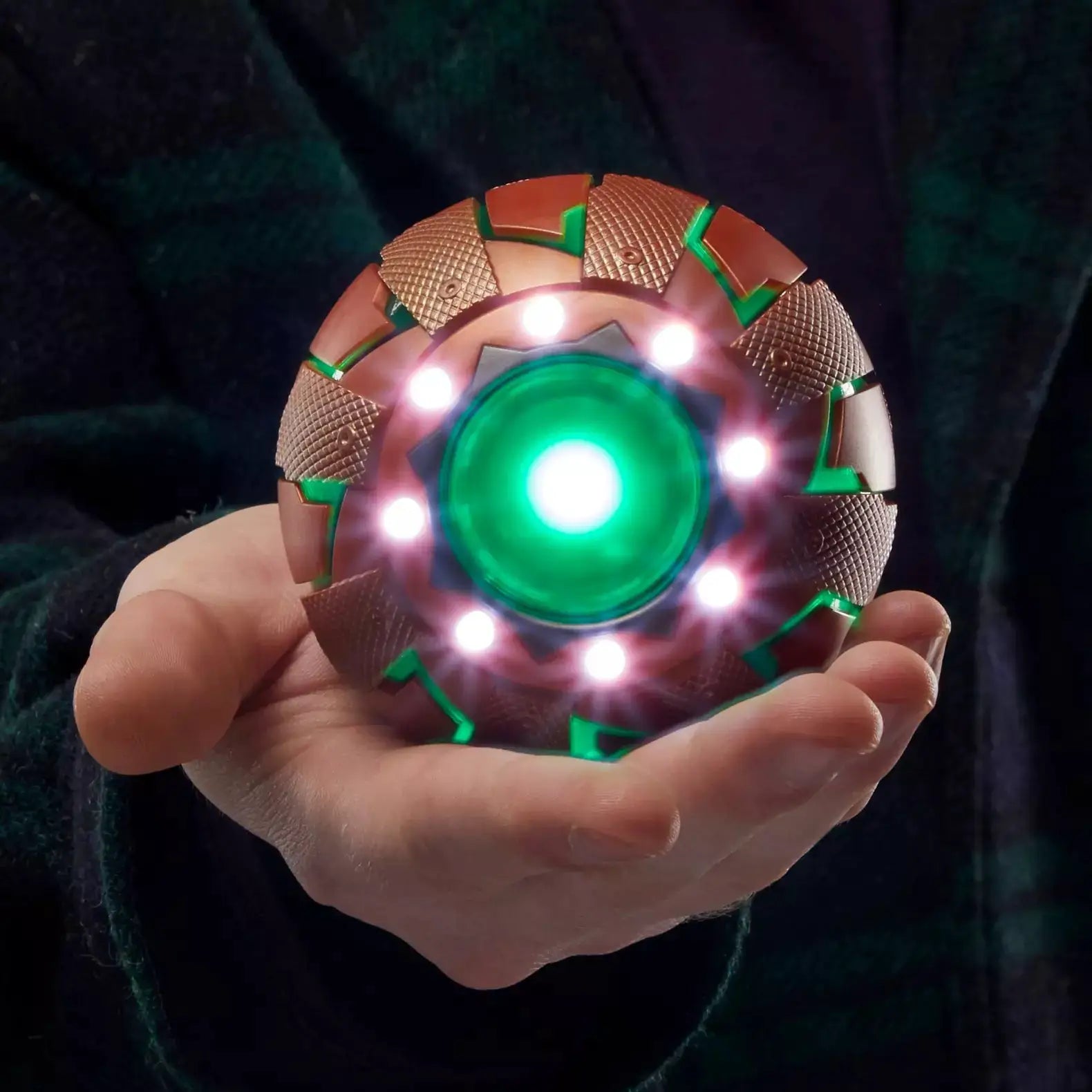 Green Goblin roleplay electronic pumpkin from THE MIGHTY HOBBY SHOP featuring a black pumpkin with light-up detail and Halloween design.