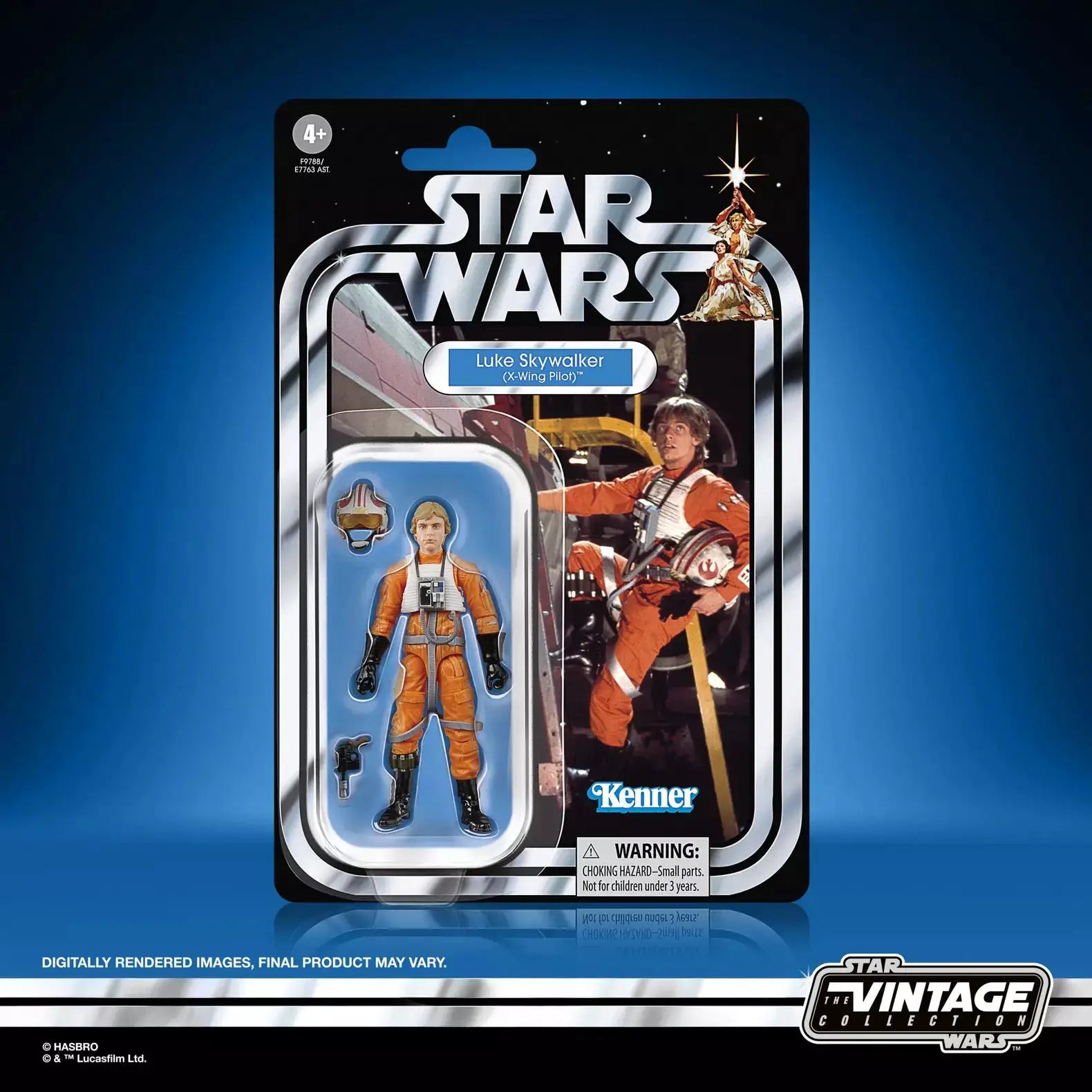 Star Wars The Vintage Collection Luke Skywalker action figure as X-wing pilot with detailed costume and accessories.