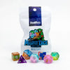 Mystery Misfit Resin Polyhedral Dice Set from THE MIGHTY HOBBY SHOP, featuring colorful multi-sided dice for tabletop gaming.