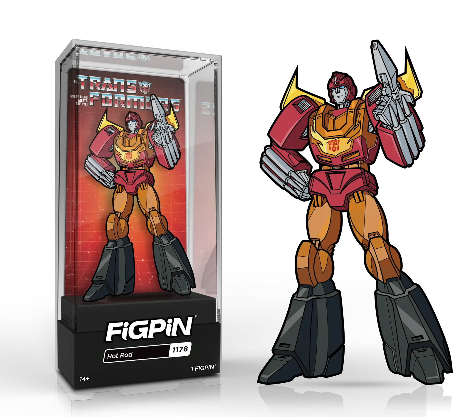 FiGPiN Classic Hotrod enamel pin from Transformers, featuring detailed design and vibrant colors on a collectible pin.