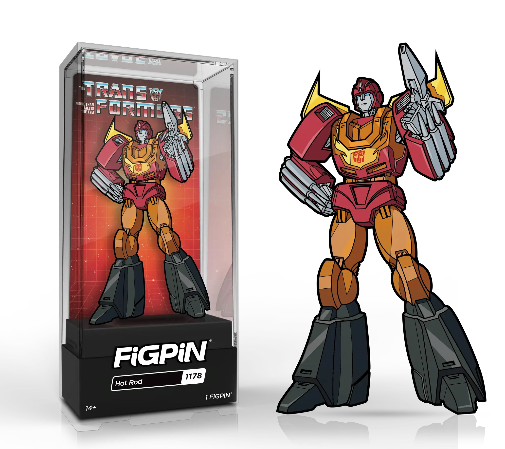FiGPiN Classic Hotrod enamel pin from Transformers, featuring detailed design and vibrant colors on a collectible pin.