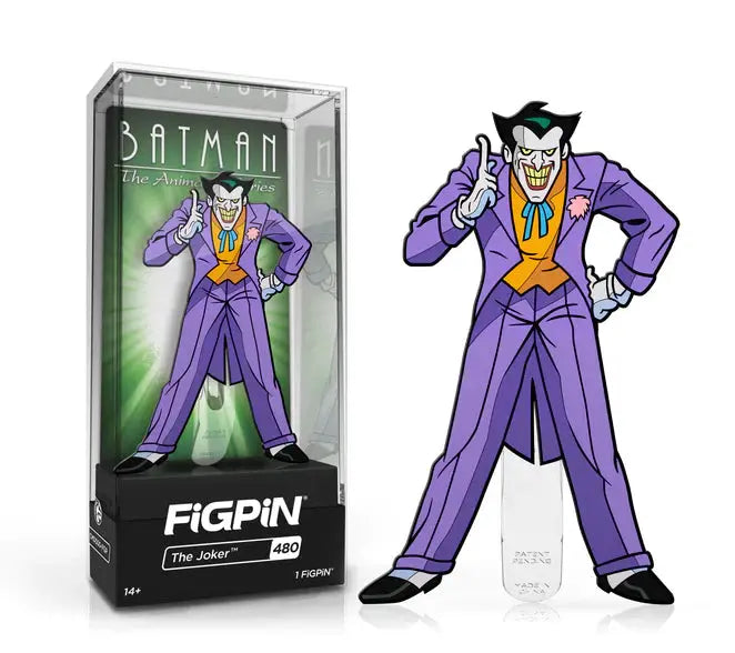 FiGPiN Classic enamel pin featuring The Joker from Batman: The Animated Series, detailed collectible pin with vibrant colors.