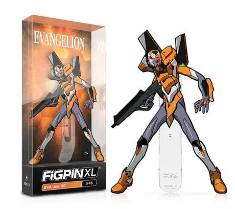 FiGPiN XL enamel pin of EVA Unit 00 from Neon Genesis Evangelion, detailed collectible badge with vibrant colors.