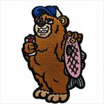 Kolorspun Gone Fishing Bear patch featuring a playful bear with fishing gear, perfect for clothing or accessories.
