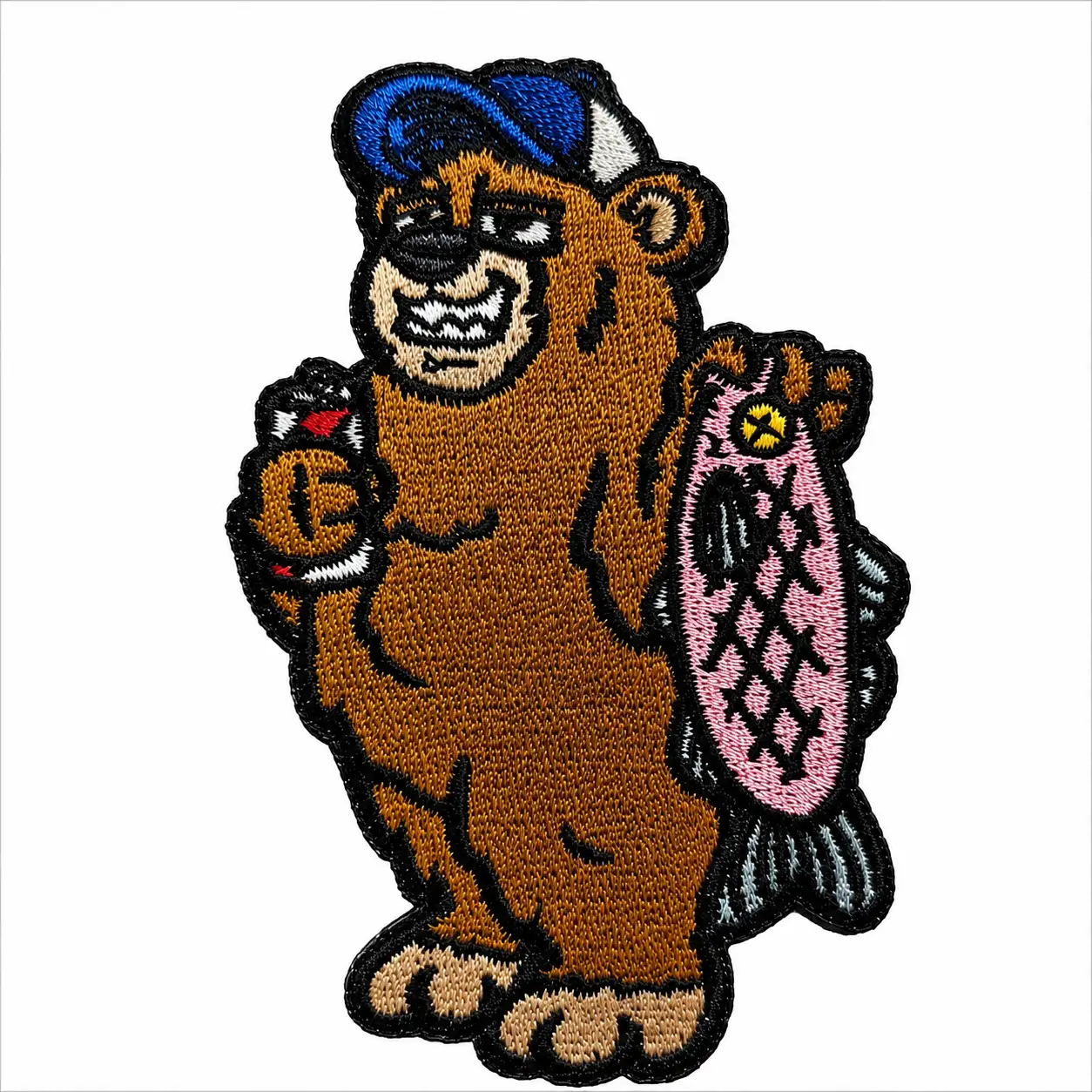 Kolorspun Gone Fishing Bear patch featuring a playful bear with fishing gear, perfect for clothing or accessories.